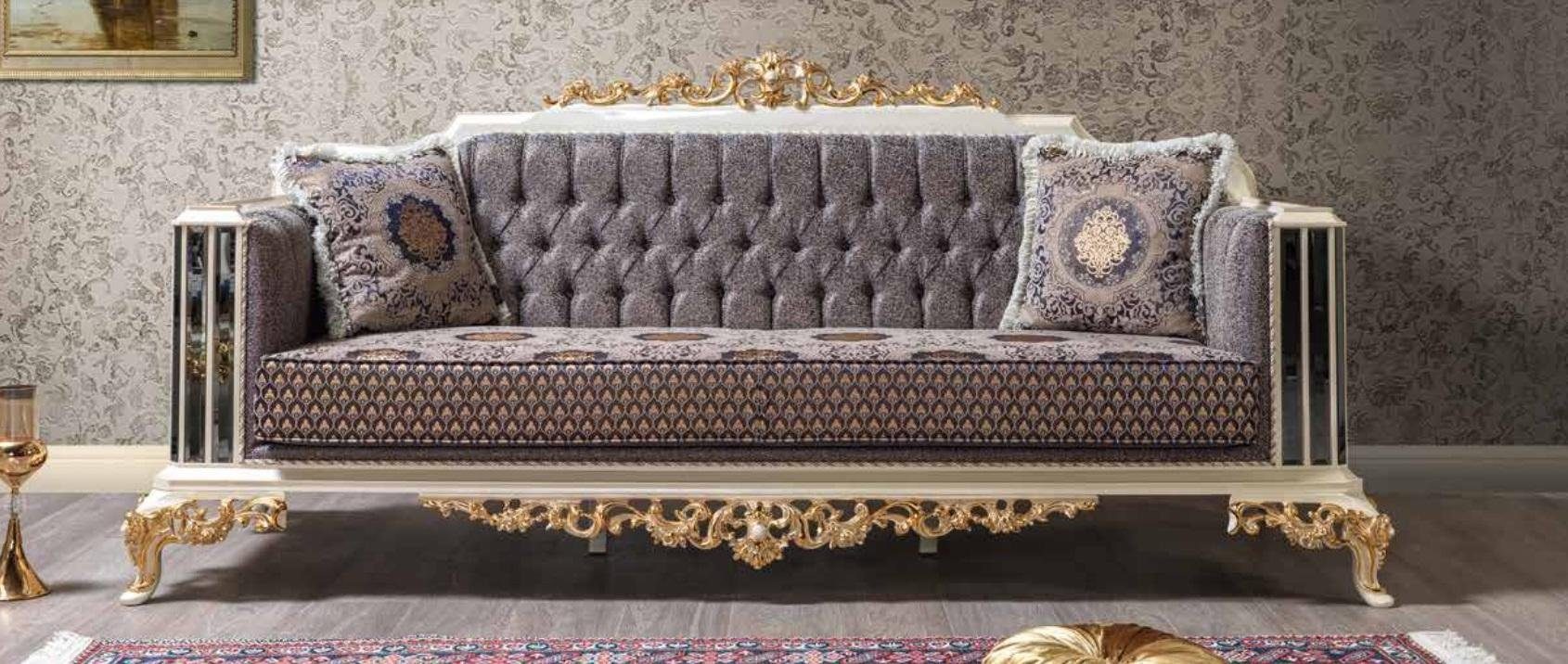 JVmoebel Sofa Luxus Sofa Dreisitzer 3 Sitz Sitz Stoff Barock Stil Textil Couch