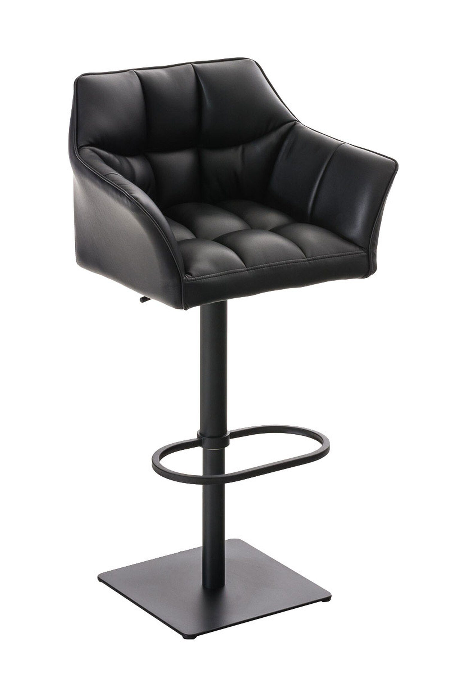 matt - - TPFLiving - Sitzfläche: Küche), & Schwarz Metall Fußstütze und für Damaso Kunstleder Theke Barhocker drehbar schwarz Hocker 360° (mit Rückenlehne