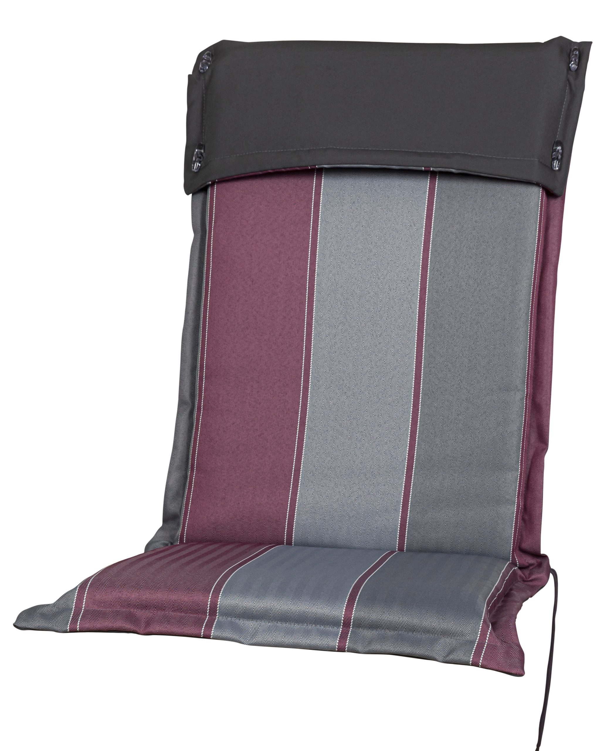 Sun Garden Hochlehnerauflage Hochlehner Georgia 90821-320 aubergine-grau gestreift 119x53x8 cm, (1 St), Halteband verstellbar mit Bindebändern