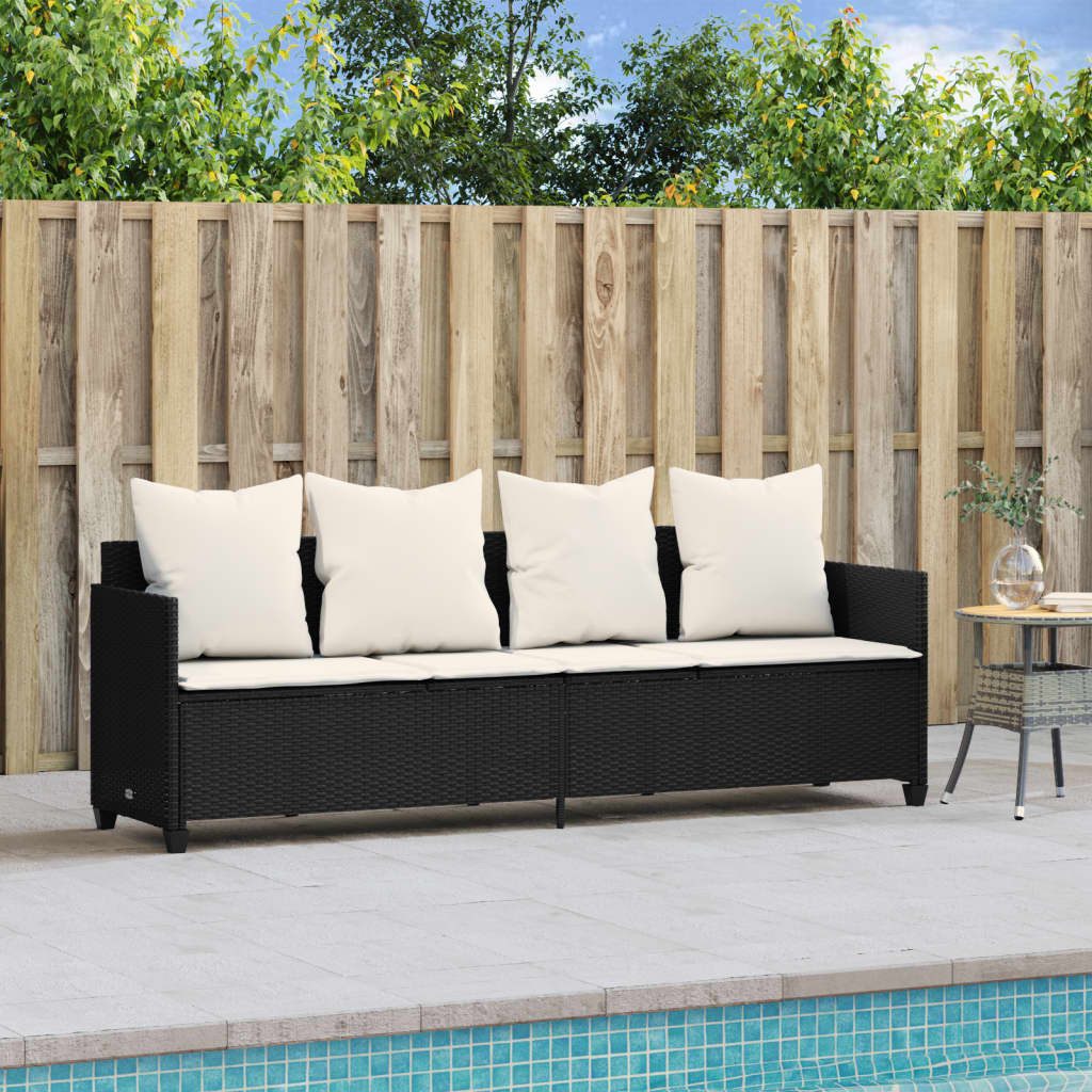 vidaXL Gartenliege Sonnenliege mit Kissen Schwarz Poly Rattan, 1 St.
