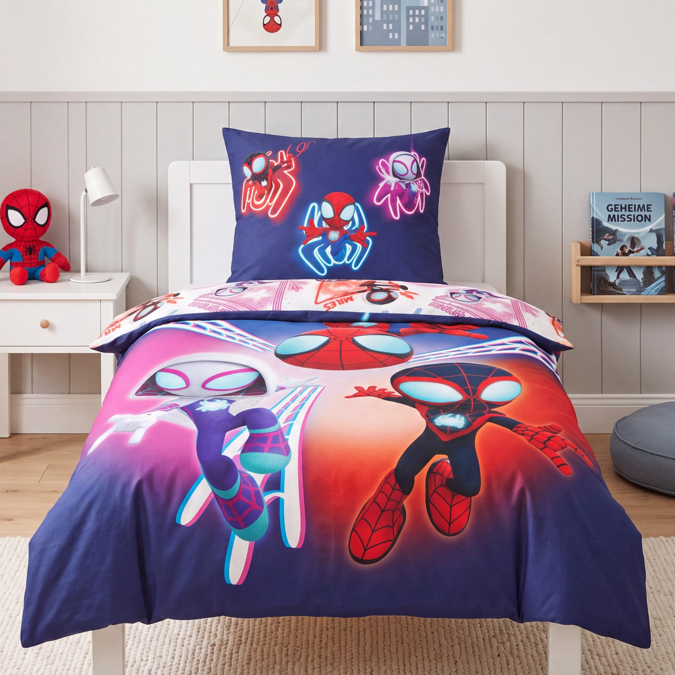 MTOnlinehandel Bettwäsche Marvel Spiderman "Spidey" 135x200 + 80x80 cm, Renforcé, 2 teilig, Spidey und seine super Freunde • Ghost-Spider und Miles Morales