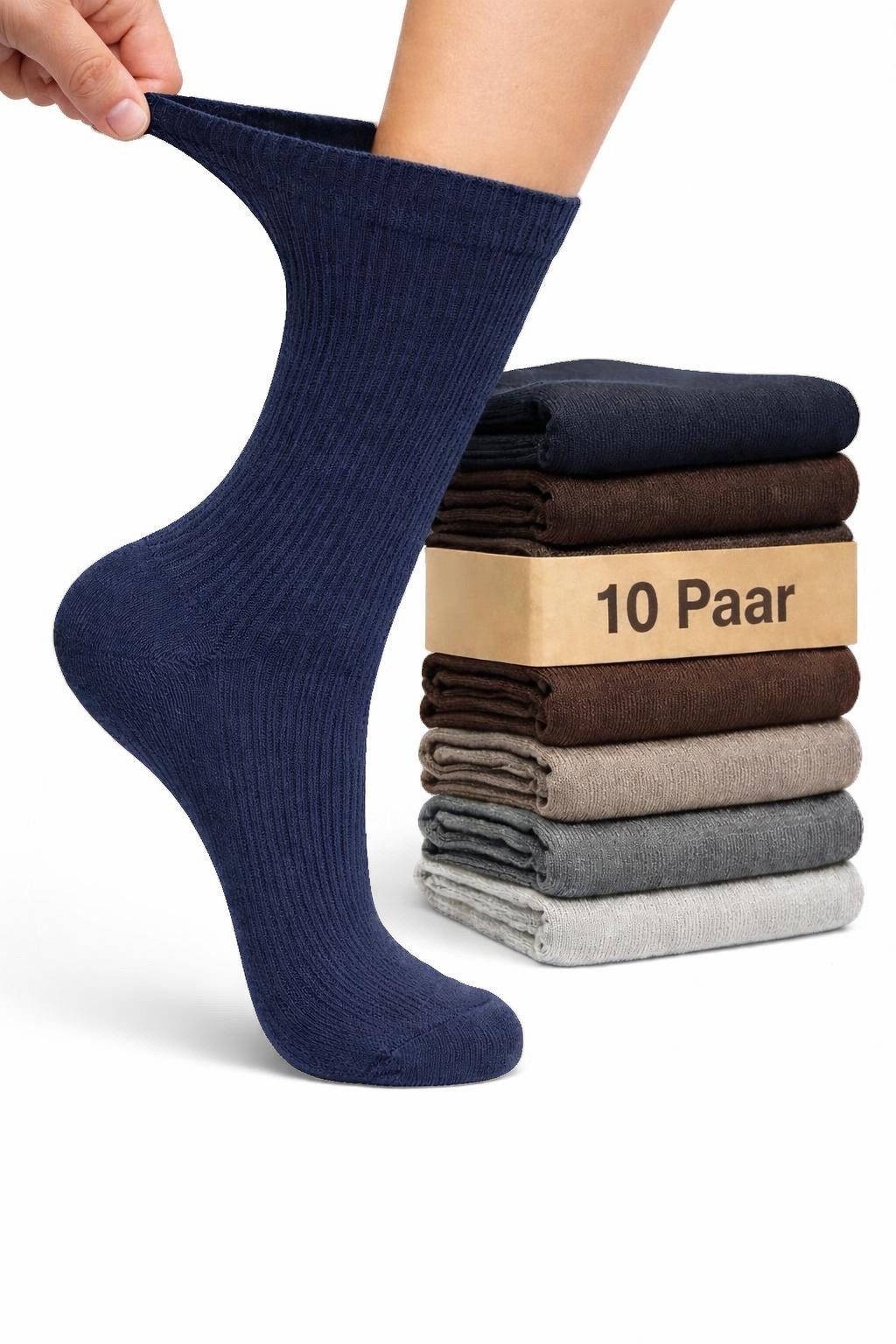 Cocain underwear Diabetikersocken Herren Damen Socken ohne Gummi Gesundheits-Socken farbig 100 Baumwolle (Spar-Set, 10-Paar) handgekettelte Spitze - Luftdurchlässig - Schweißtransportierend