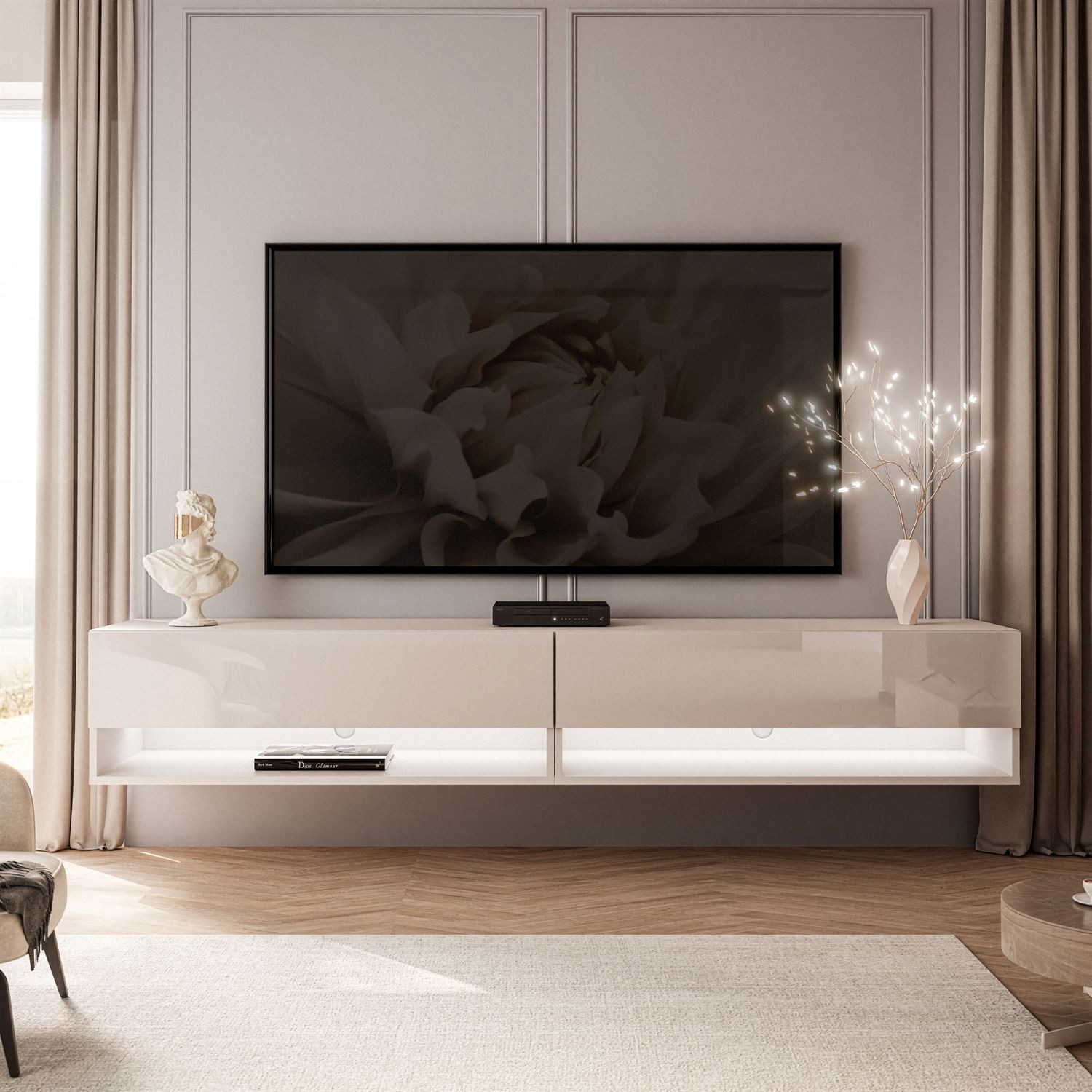 Lookway Lowboard CALANTE 180 cm RTV Hängeschrank mit LED-Beleuchtung