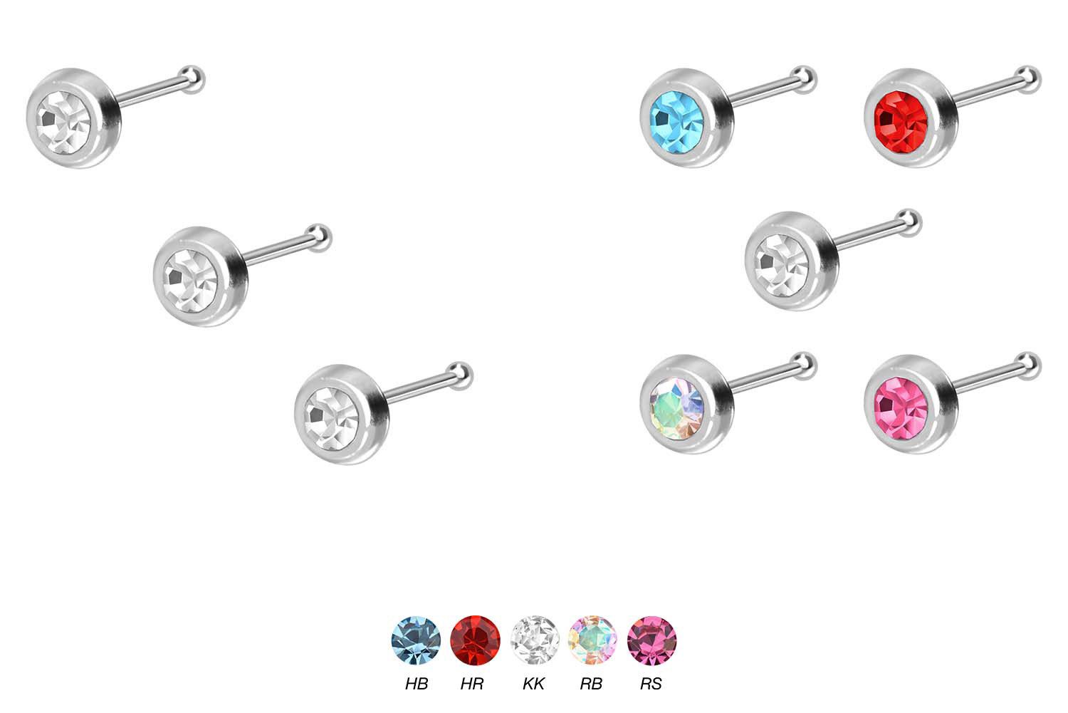 PIERCINGLINE Nasenpiercing SET 925er Silber Nasenstecker Pin RUNDER KRISTALL (Nasenstecker, 3er SET1 = Kristallklar)