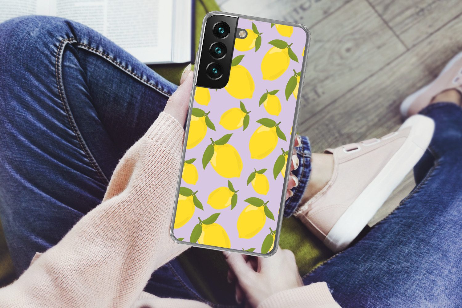 MuchoWow Handyhülle für Samsung Galaxy S22 Muster Zitronen - Gelb - Lila - Muster - Frücht, Phone Case, Silikon, Schutzhülle Dünn