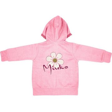 Miuko Hoodie für Mädchen pink, Hoody Jacke mit Reißverschluss, Motiv Blumenkranz 100% Baumwolle, Größen 74 - 128