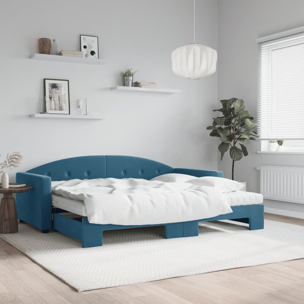 vidaXL Bett, Tagesbett Ausziehbar mit Matratzen Blau 90x200 cm Samt günstig online kaufen