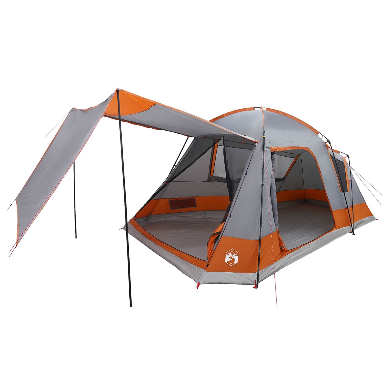 vidaXL Kuppelzelt 8-Personen Hütten-Zelt Grau und Orange 8-Personen Polyester und Stahl
