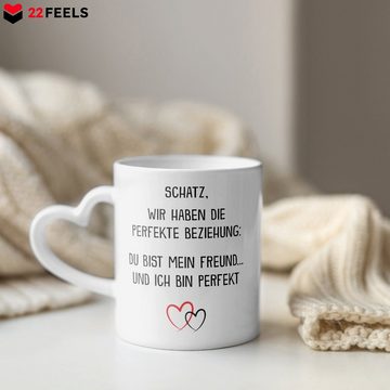 22Feels Tasse Freund Geschenk Jahrestag Ihn Valentinstag Männer 1 Jahr Weihnachten, Keramik, Made In Germany, Spülmaschinenfest, Herzhenkel
