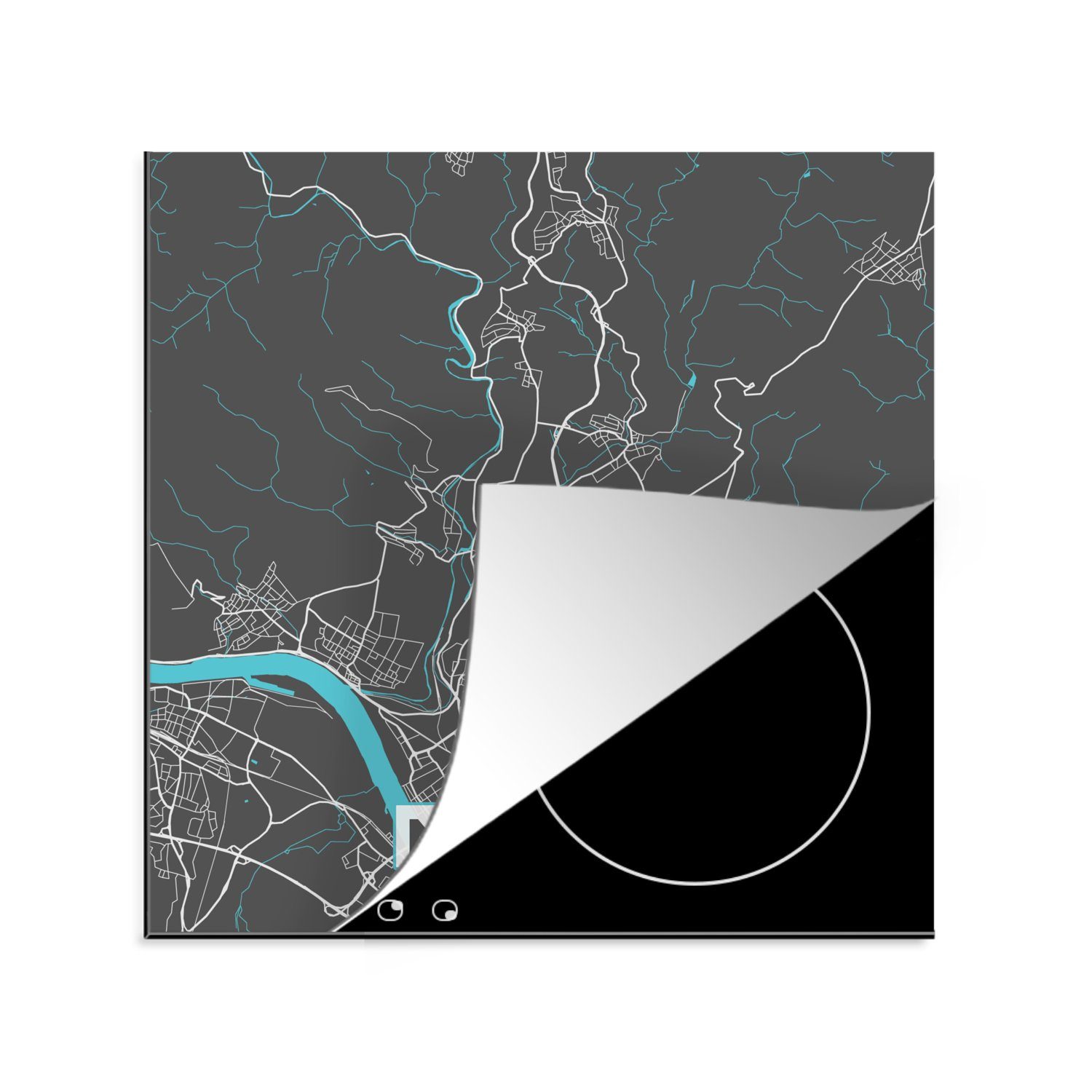 MuchoWow Herdblende-/Abdeckplatte Stadtplan - Deutschland - Blau - Neuwied - Karte, Vinyl, (1 tlg), 78x78 cm, Ceranfeldabdeckung, Arbeitsplatte für küche