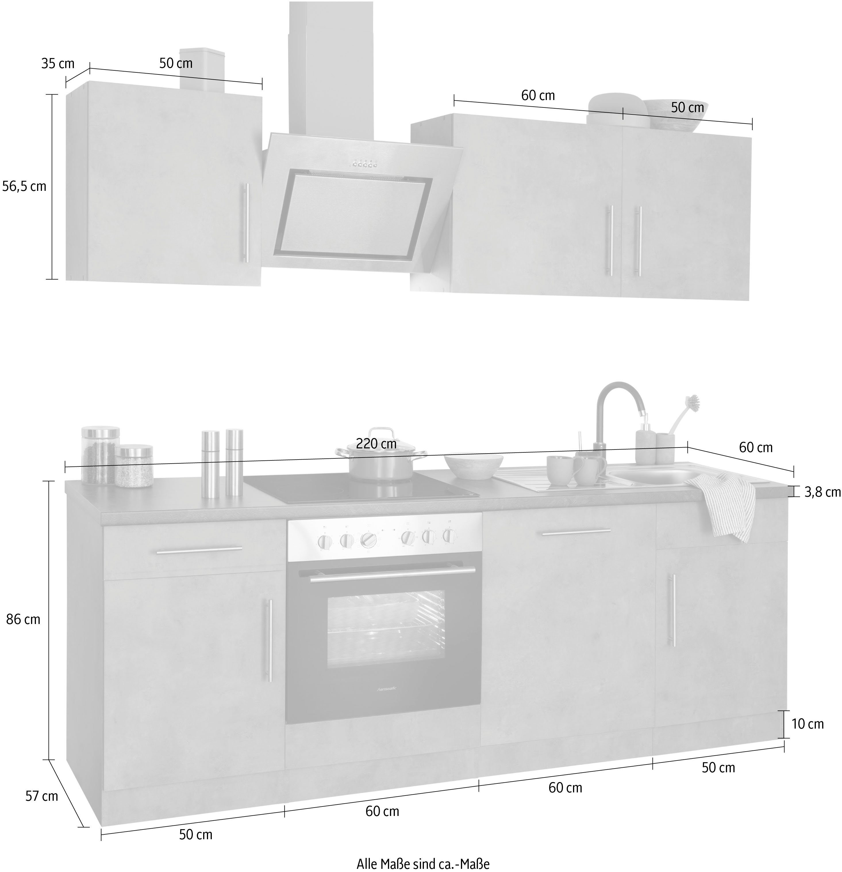 Cuisine Cali de wiho Kitchens - Cuisine équipée avec électroménager - Ensemble complet, Largeur 220 cm, Cuisine avec électroménager Hanseatic