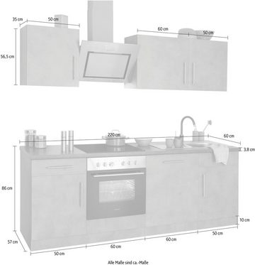 wiho Küchen Küchenzeile »Cali«, mit E-Geräten, Breite 220 cm mit Hanseatic E-Geräten