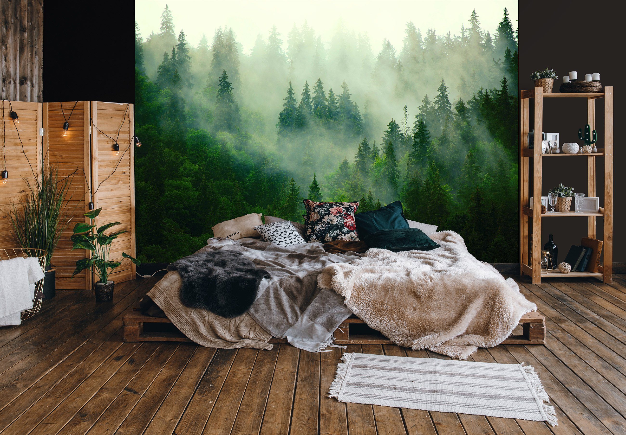Wallarena Fototapete Wald im Tapete oder inklusive Glatt, Kleister Vliestapete Schlafzimmer Nebel für EFFEKT Natur Vlies Wohnzimmer Vliestapete Wandtapete Motivtapete, 3D Wald