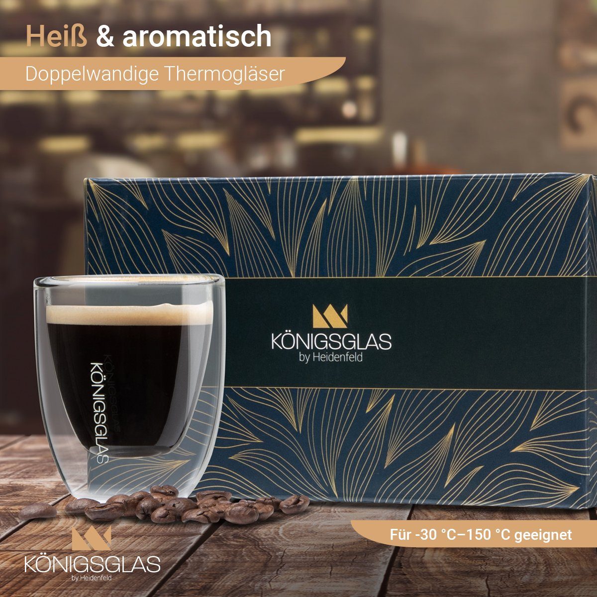 Königsglas Espressoglas Espresso Glas Set 80 ml doppelwandige Espressotassen, 2-tlg., Thermogläser, handgefertigte Kaffee Gläser 2/4er Set Cappuccino Latte Macchiato
