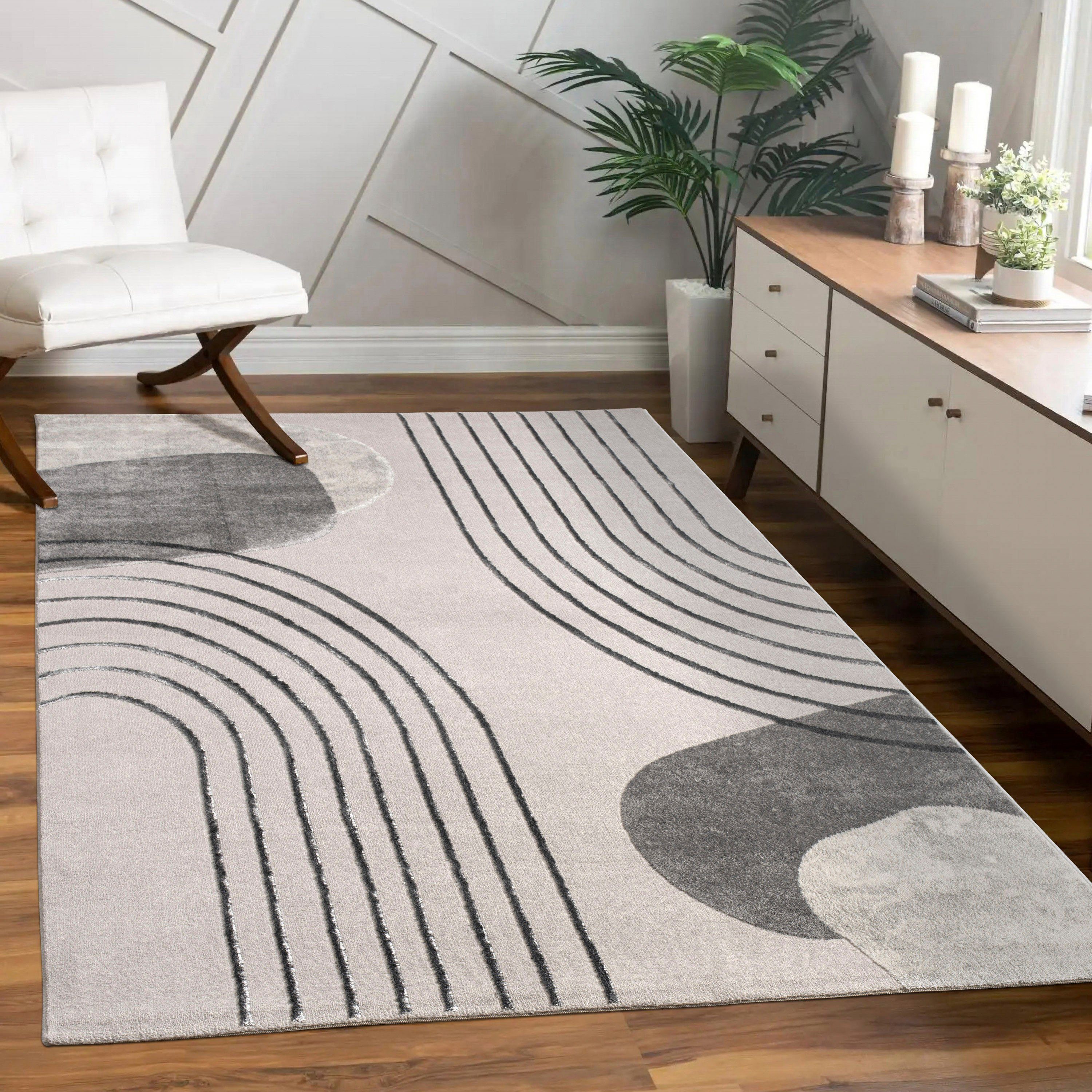 Paco Home Teppich Tuana 216, rechteckig, Höhe: 15 mm, Kurzflor, modernes Design, Regenbogen, Hoch-Tief Struktur, Scandi-Look