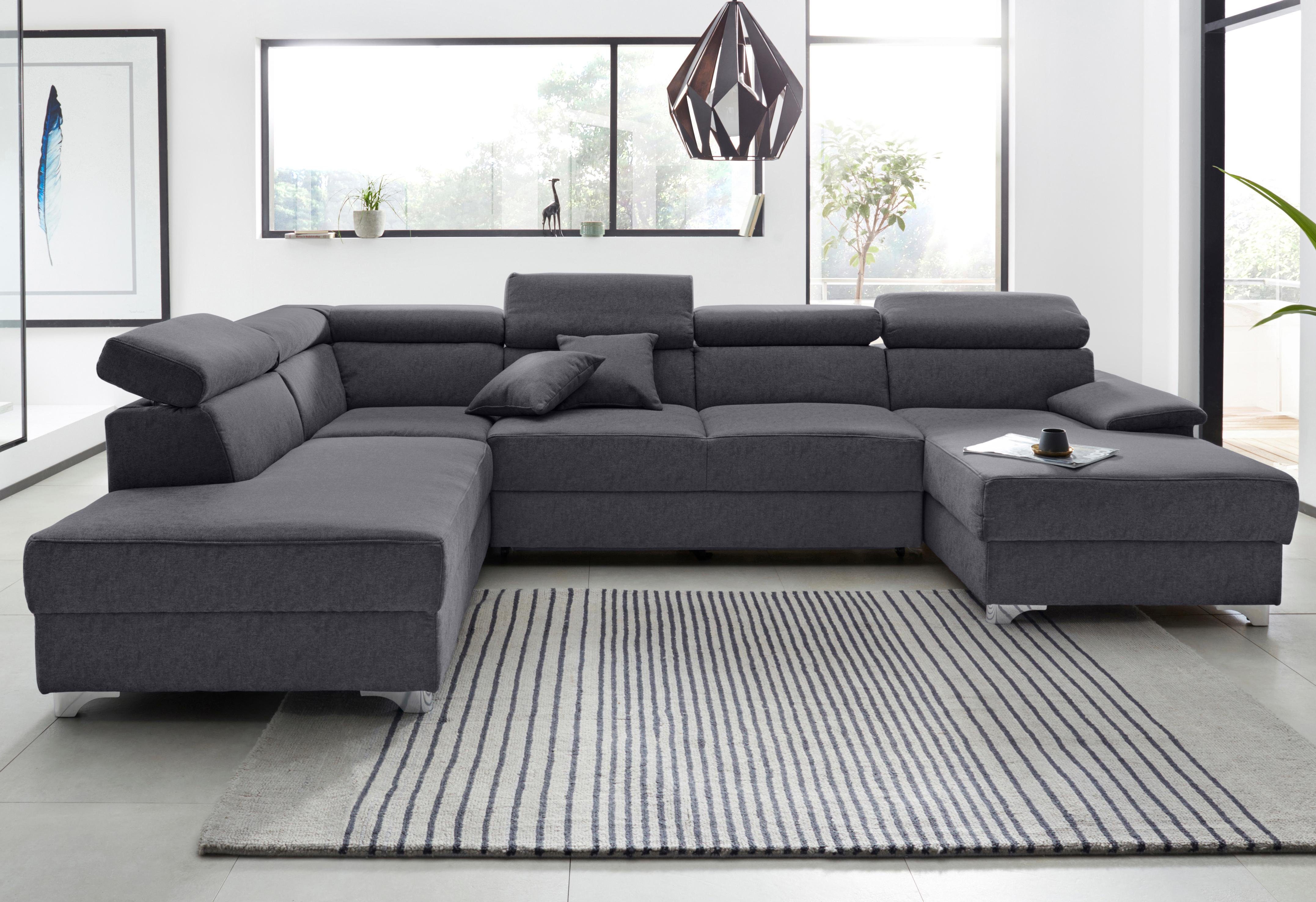 DOMO collection Wohnlandschaft Mira, inklusive Kopfteilverstellung für mehr Wohlfühlkomfort, U-Form, wahlweise mit Bettfunktion und Bettkasten, elegant und modern