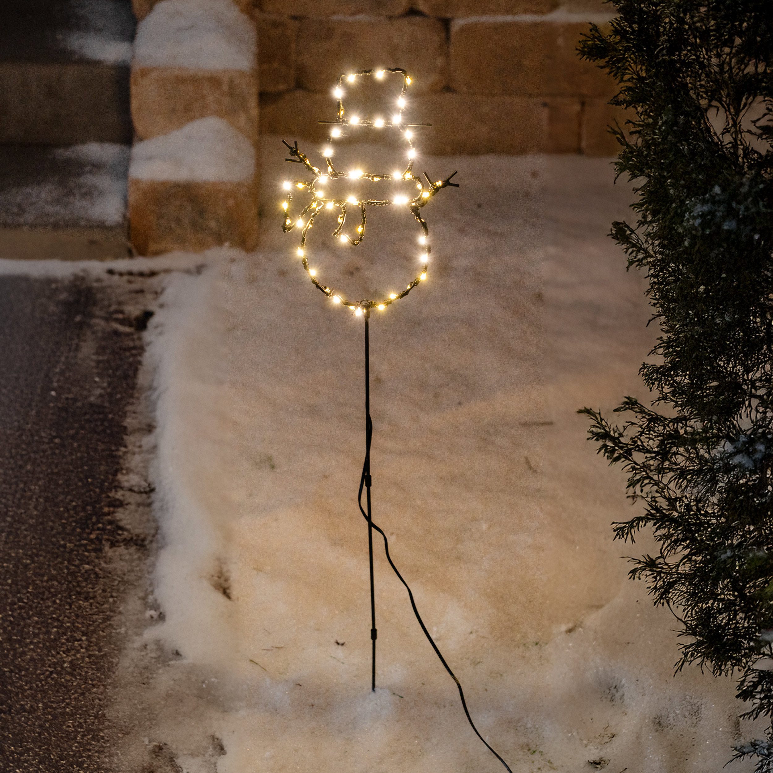 esotec LED Solarleuchte Garten Steckleuchte SCHNEEMANN 3 Höhen 45/65/85 60 LEDs außen 103403, LED fest integriert