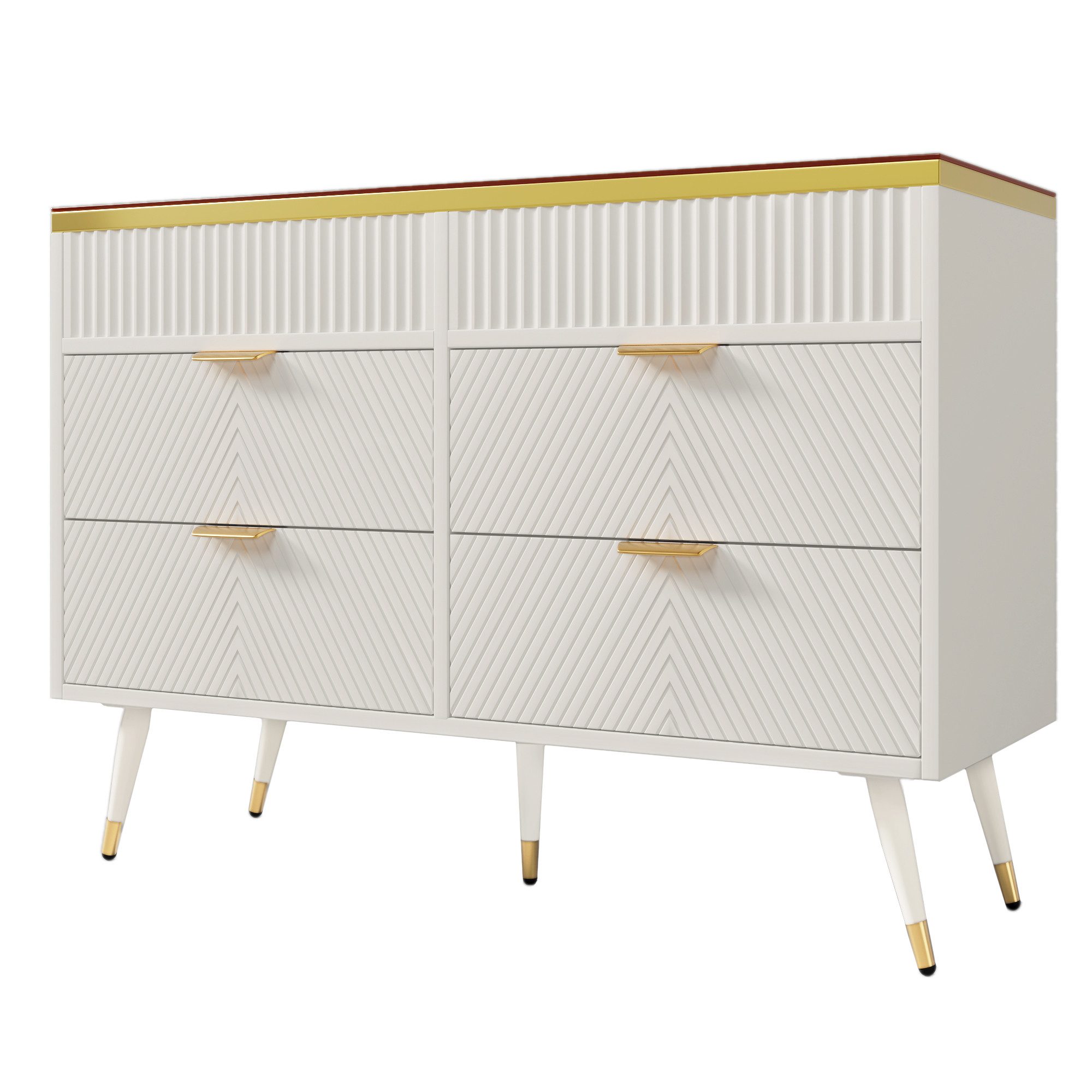 Flieks Kommode, Schrank Sideboard mit orangen Glasplatte und 6 Schubladen 120x40x76cm