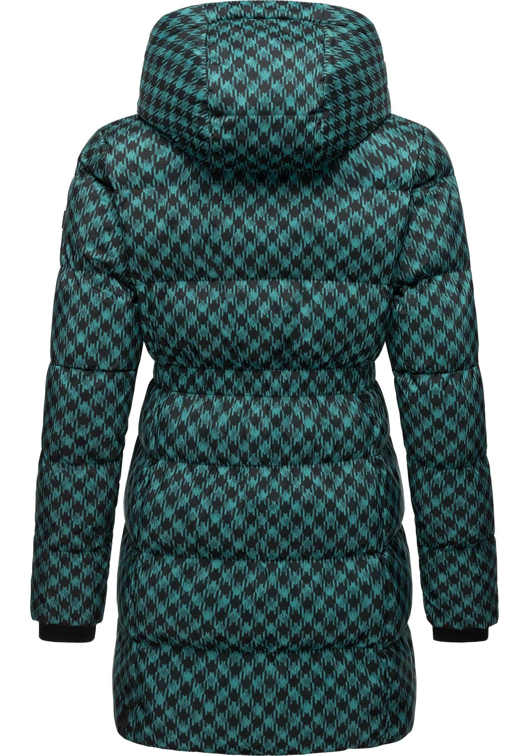 Ragwear Steppmantel Niara Print wasserdichter Mantel mit angesagtem Hahnentritt Muster
