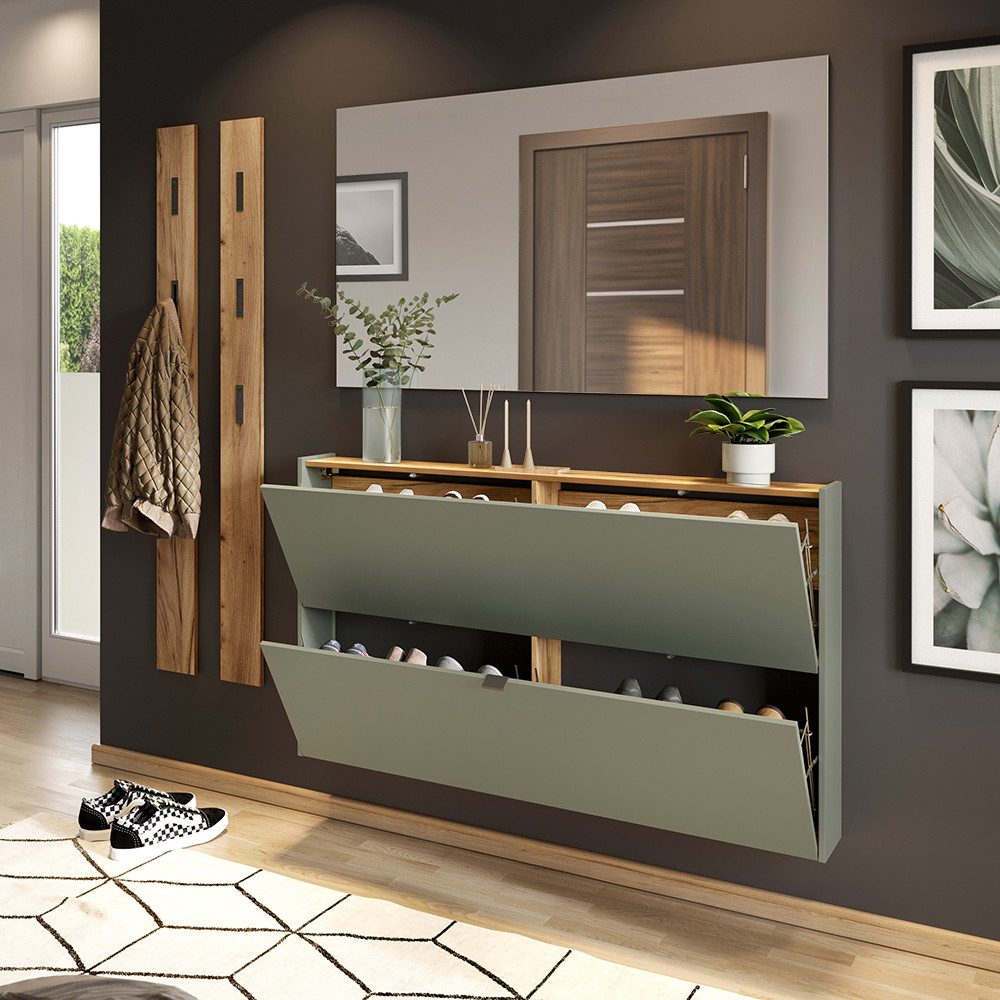 Lomadox Garderoben-Set ABERDEEN-01, (Spar-Set, 4-St), in grün mit Eiche, id günstig online kaufen