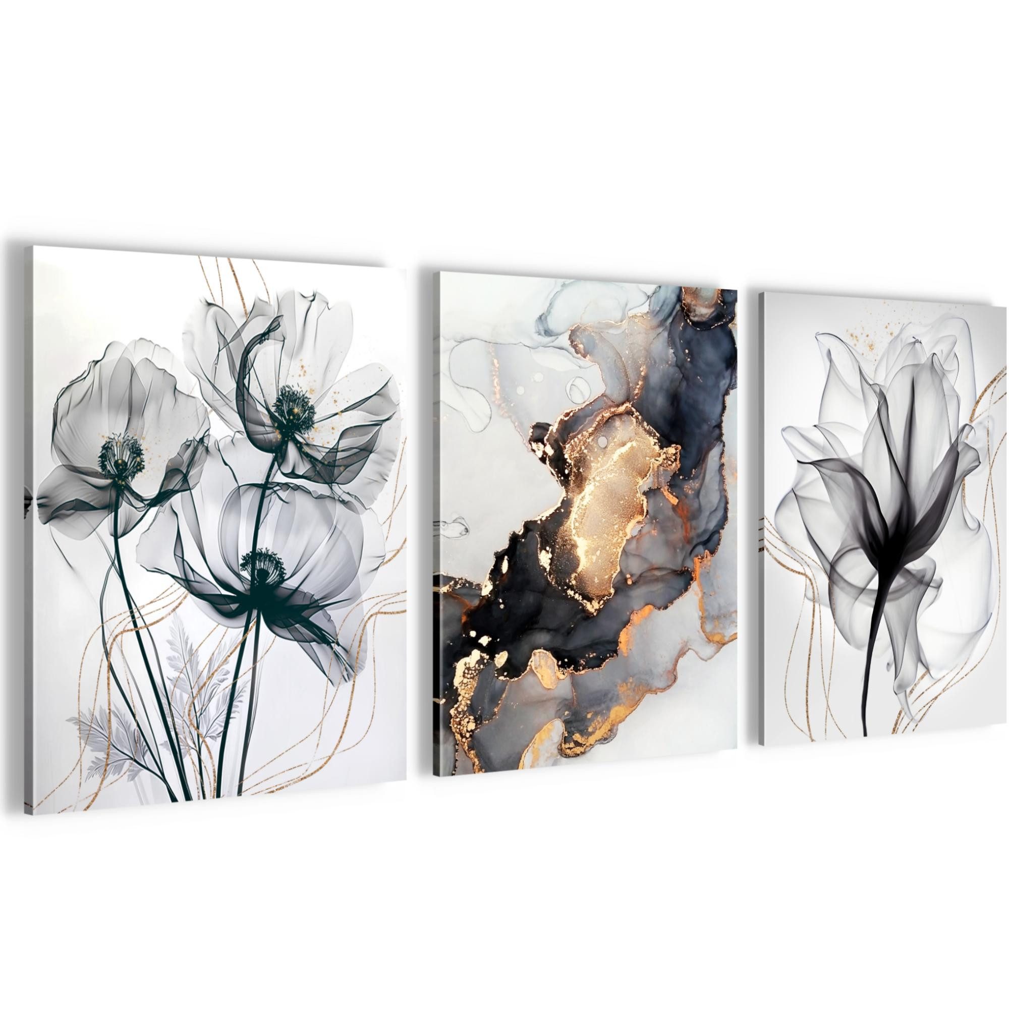 Novart Wandbild Wohnzimmer Blumen Schwarz Abstrakt Feuer