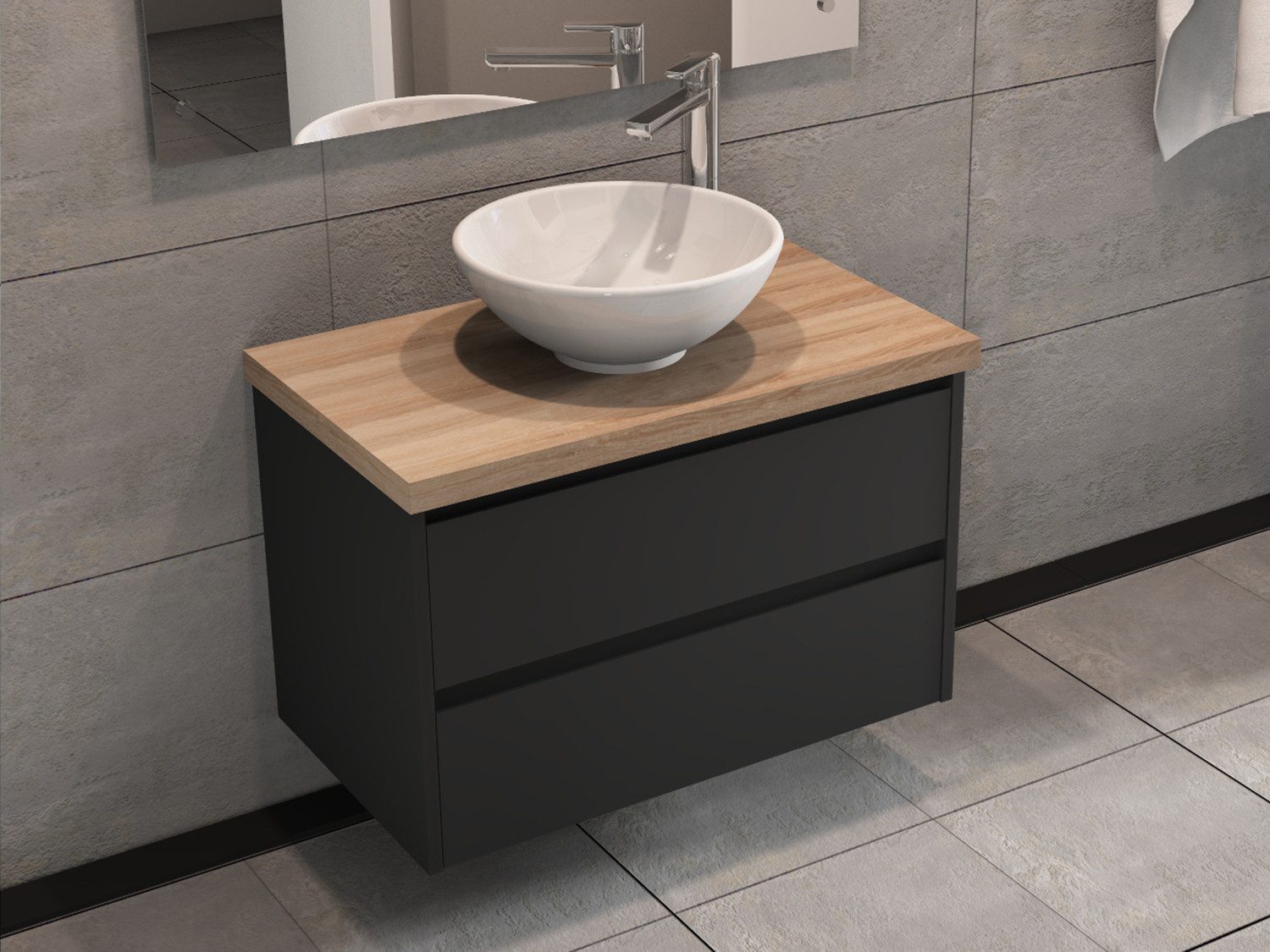 Aqua Bagno Badmöbel-Set Badschrank 80 cm mit Waschbecken, anthrazit lackiert, weiße Keramik, (Badschrank vormontiert, 3-St., Badmöbelschrank mit Trägerplatte, Waschschale), einfache Montage