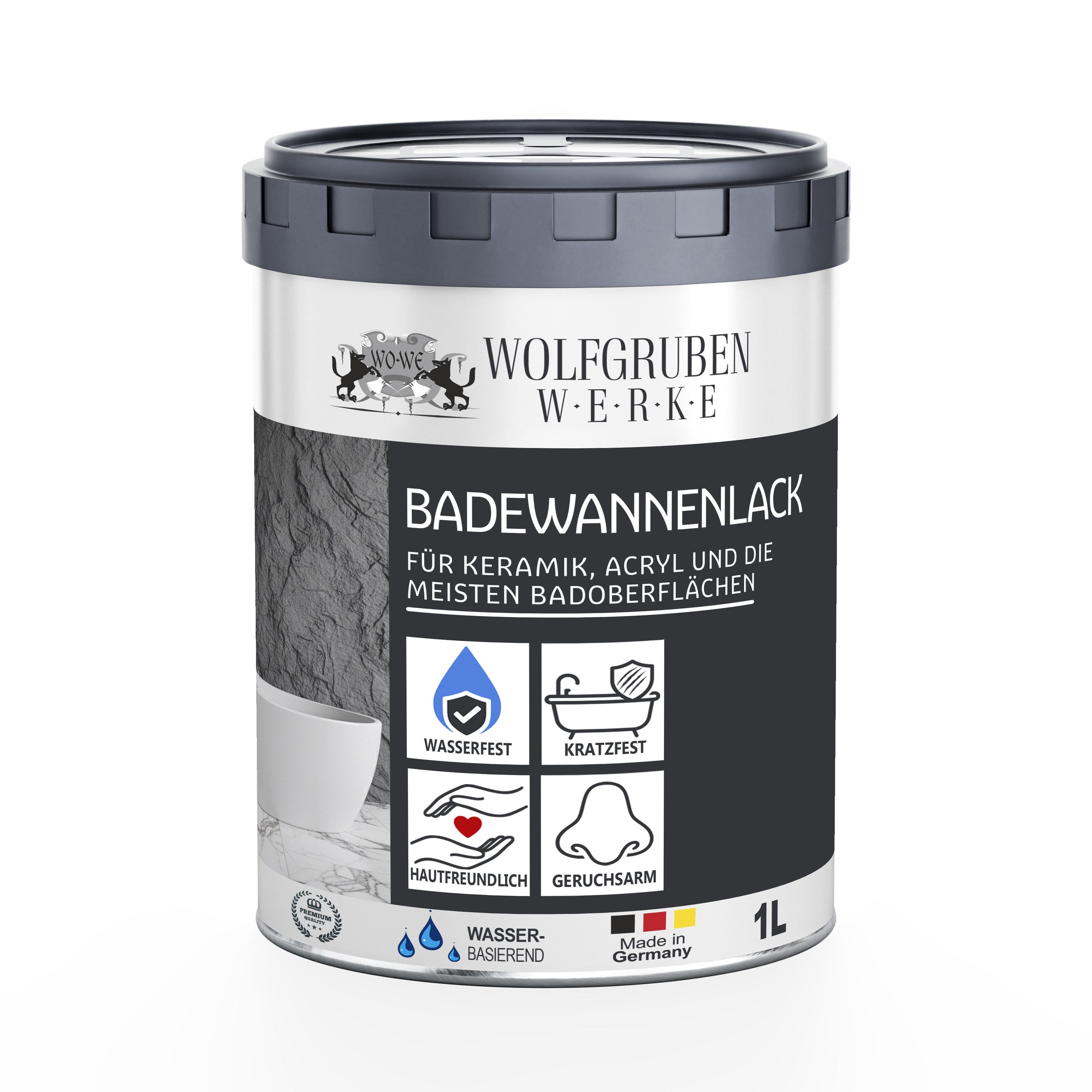 WO-WE Fliesenlack 1K Badewannenlack Komplettset für Emaille, Wasserbasiert, geruchsarm, 1K-Lack, für Emaille/Acryl/Keramik/Stahl.