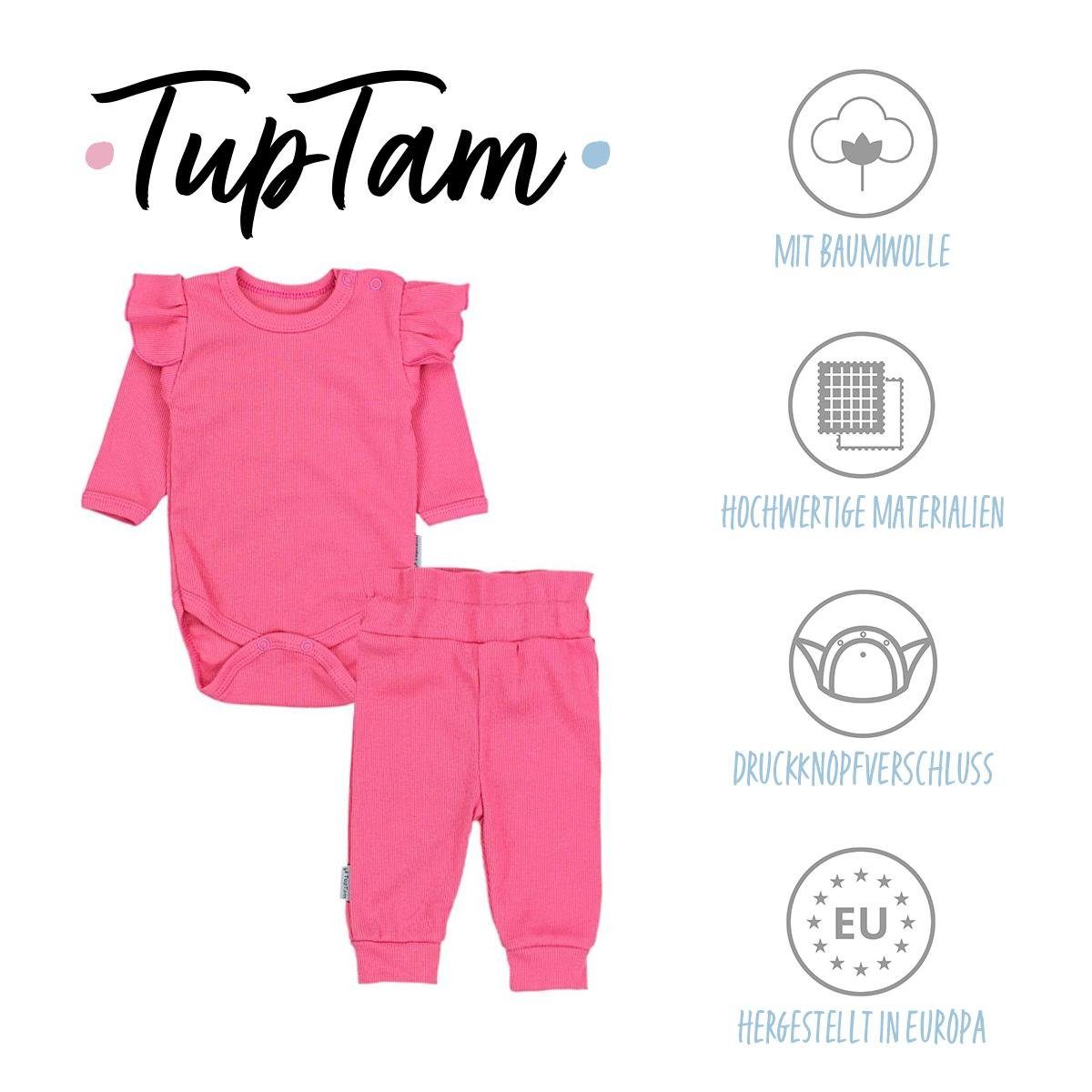 TupTam Erstausstattungspaket TupTam Baby Mädchen Rippstoff Babykleidung Outfit Langarmbody Babyhose Koralle Rüsche Rippstoff mit