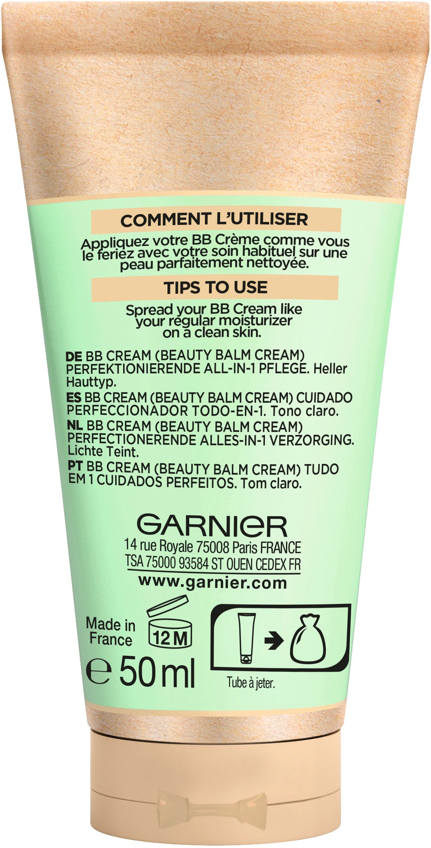 GARNIER BB-Creme SKIN ACTIVE BB CREAM MEDIUM, für ein ebenmäßiges Hautbild, feuchtigkeitsspendend