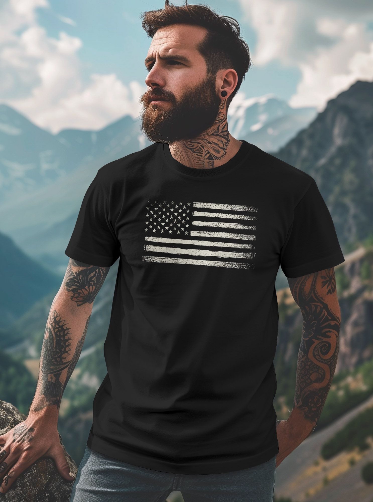 Neverless Print-Shirt Herren T-Shirt USA Flagge Print Retro Style Männer Fashion mit Print