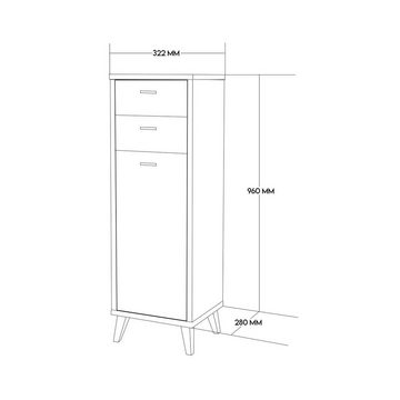 DM-Handel Beistellschrank Seitenschrank Eintürig Grau Eiche (Kommode Badezimmerschrank 96x32x28 cm, 1 Türig) badmöbel
