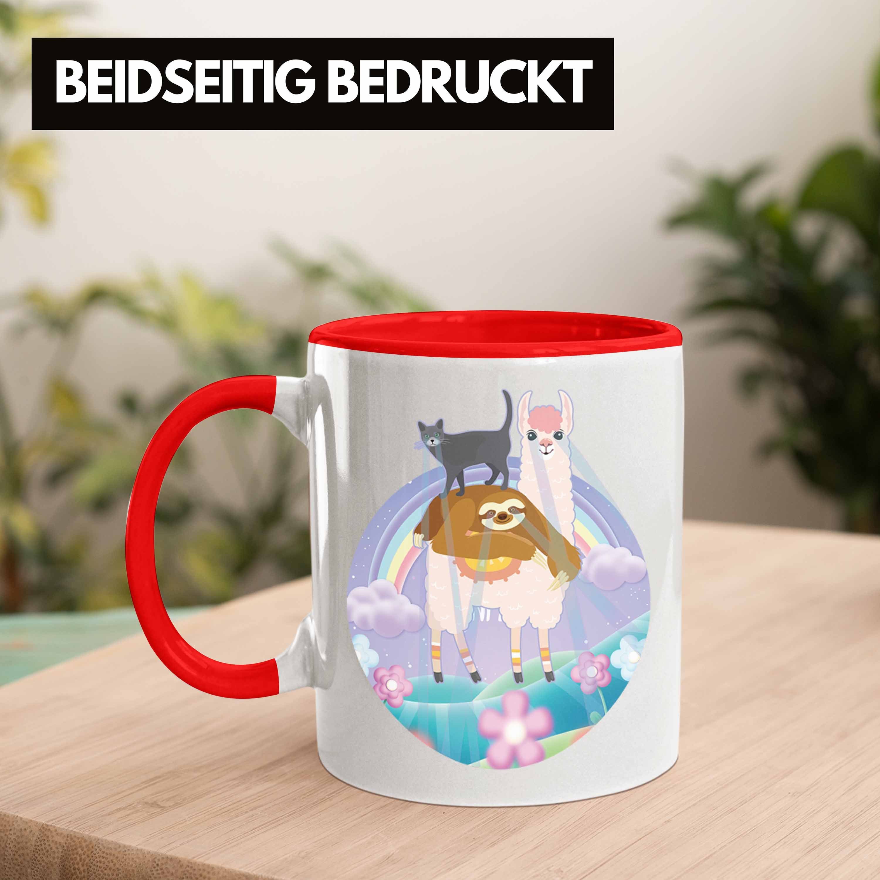 Llama Faultier Tasse Frauen Trendation Verrückte Tasse Katze Trendation Geschenkidee Geschenk - für Rot