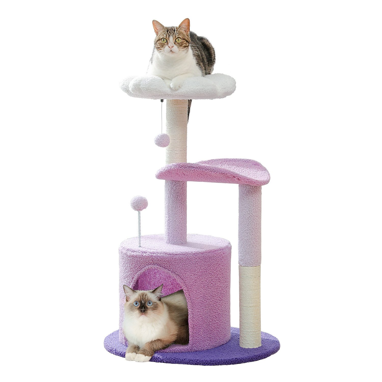 PAWZ Road Kratzbaum Kaktus Katzenbaum für Kätzchen,Kratzsäule,Höhle,78cm, Grün, Lila besondere Plüsch