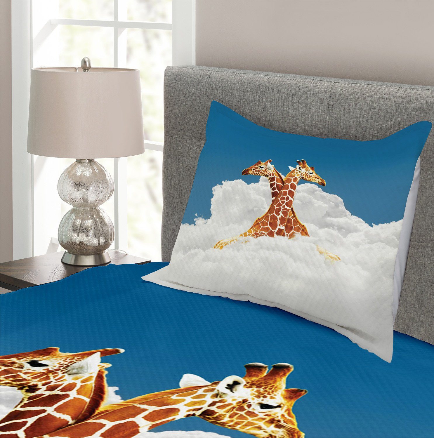 mit Kissenbezügen Tagesdecke Romantisch Set Tier Abakuhaus, Paar Waschbar, Giraffe