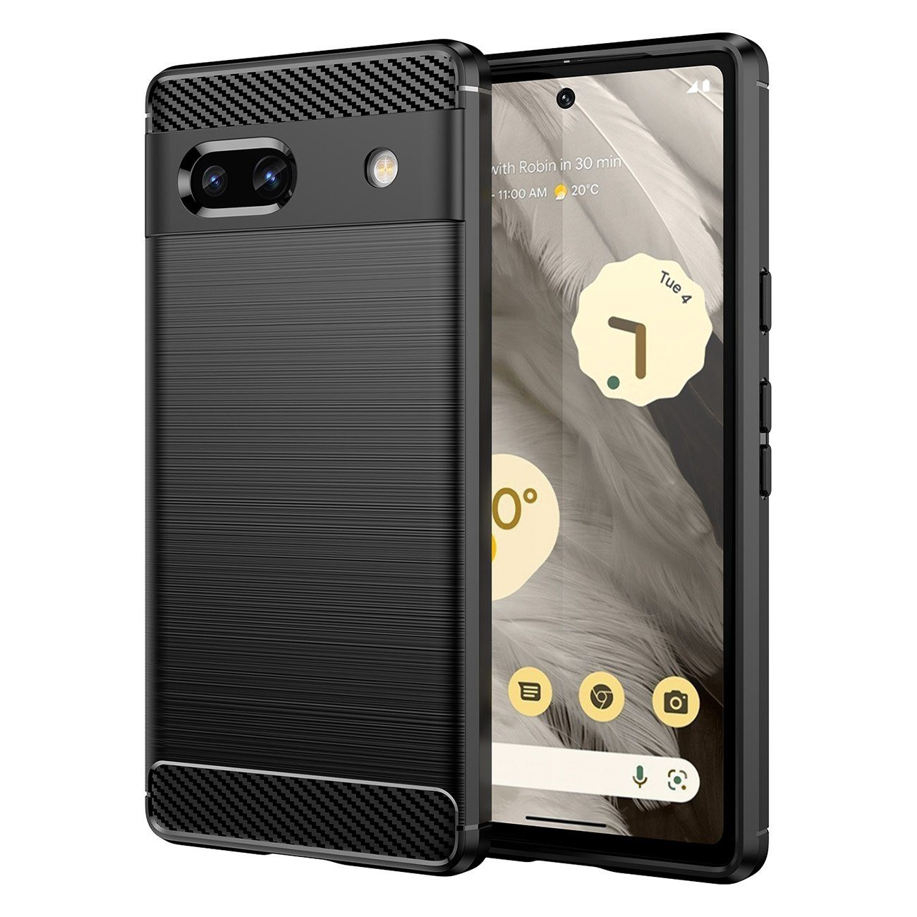 cofi1453 Bumper Carbon Case für Google Pixel 7a flexible Silikon-Carbon-Hülle schwarz