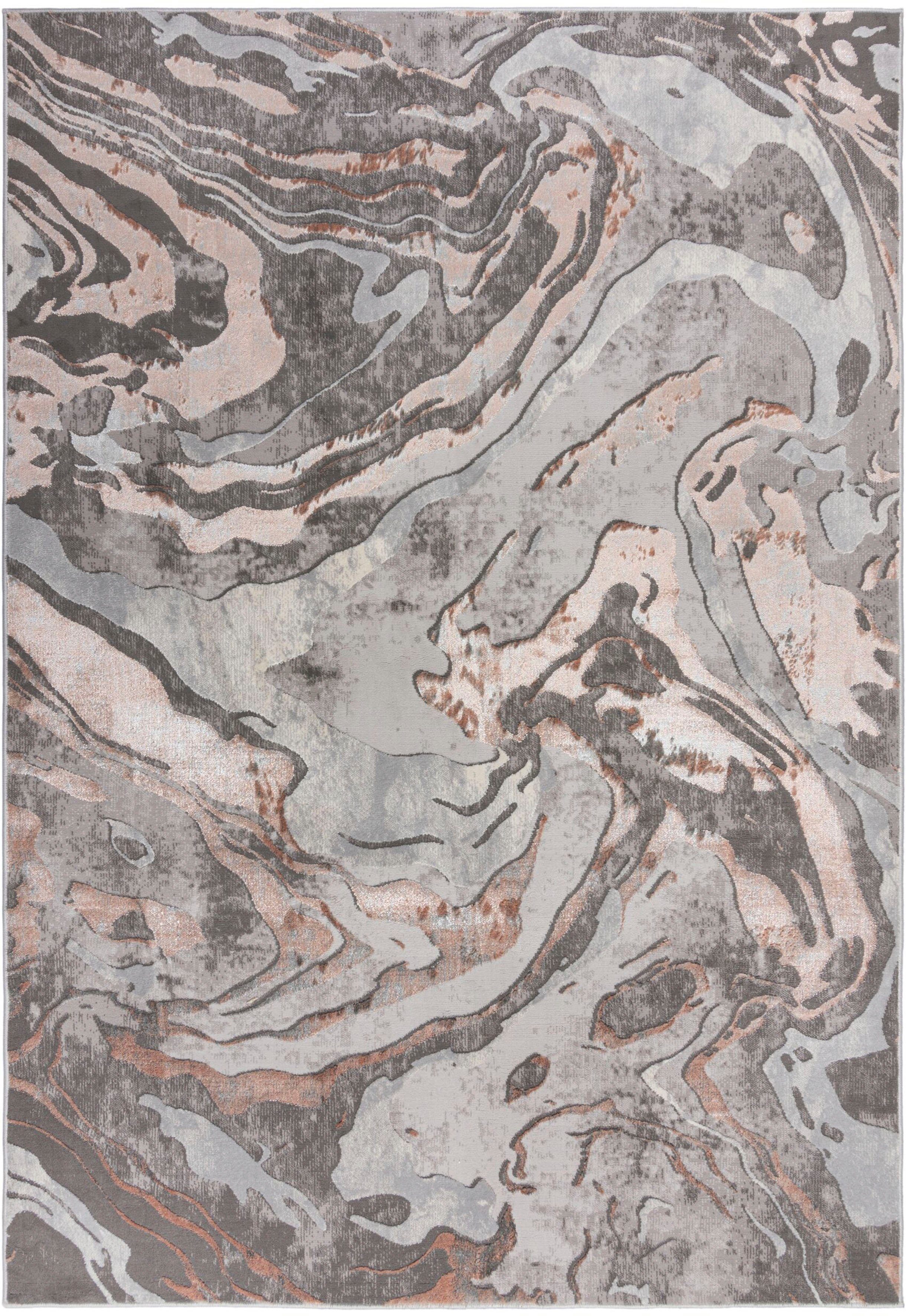 mm, Marbled, Teppich Höhe: RUGS, 12 Marmor-Design rosé FLAIR rechteckig, modernes mehrfarbig, dezenter Glanz,