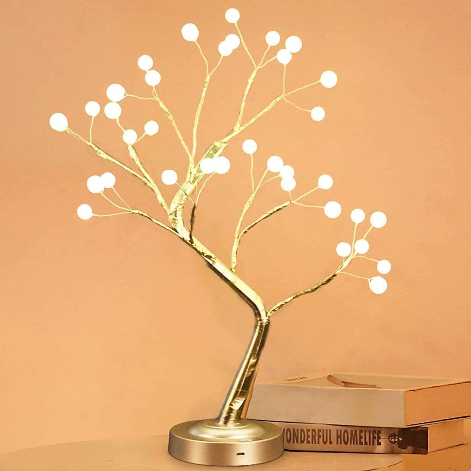 Oneid LED Baum 36 LED Perlen Lichterbaum Bonsai Blüten  Licht,USB/Batteriebetrieben