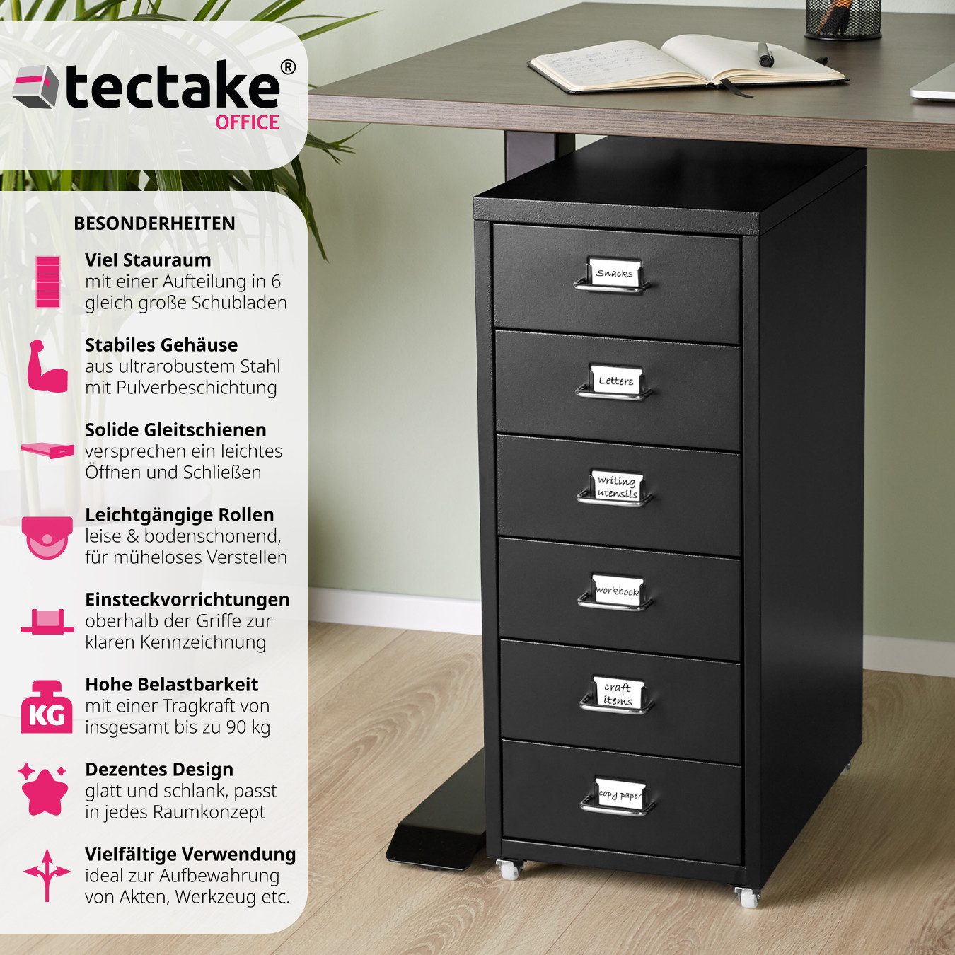 tectake Rollcontainer Rollschrank aus Metall 41x28x69cm, günstig online kaufen
