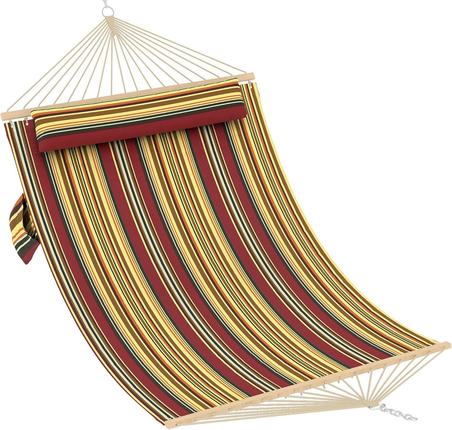 GarveeMore Hängematte für 2 Personen mit Spreizstangen aus Hartholz und Kissen, Tragkraft 204 kg – Ideal für Terrasse, Garten oder Poolbereich