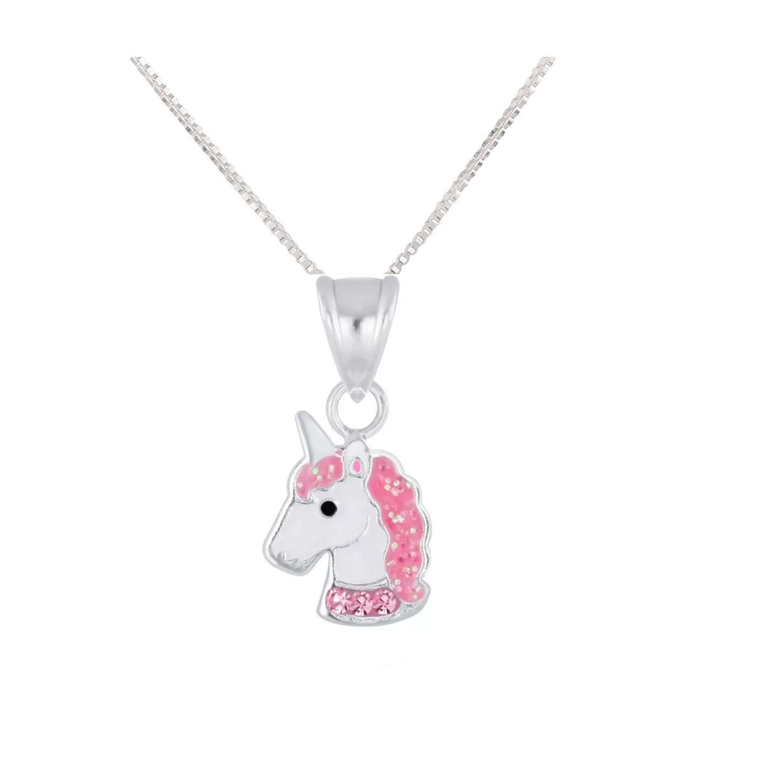 mit 925 Kette Set Kettenanhänger Anhänger), Kette Kinder Pink Silberanhänger und (Halskette Pferd Anhänger schmuck23 Anhänger Mädchen Einhorn Silber Kinderschmuck Halskette mit