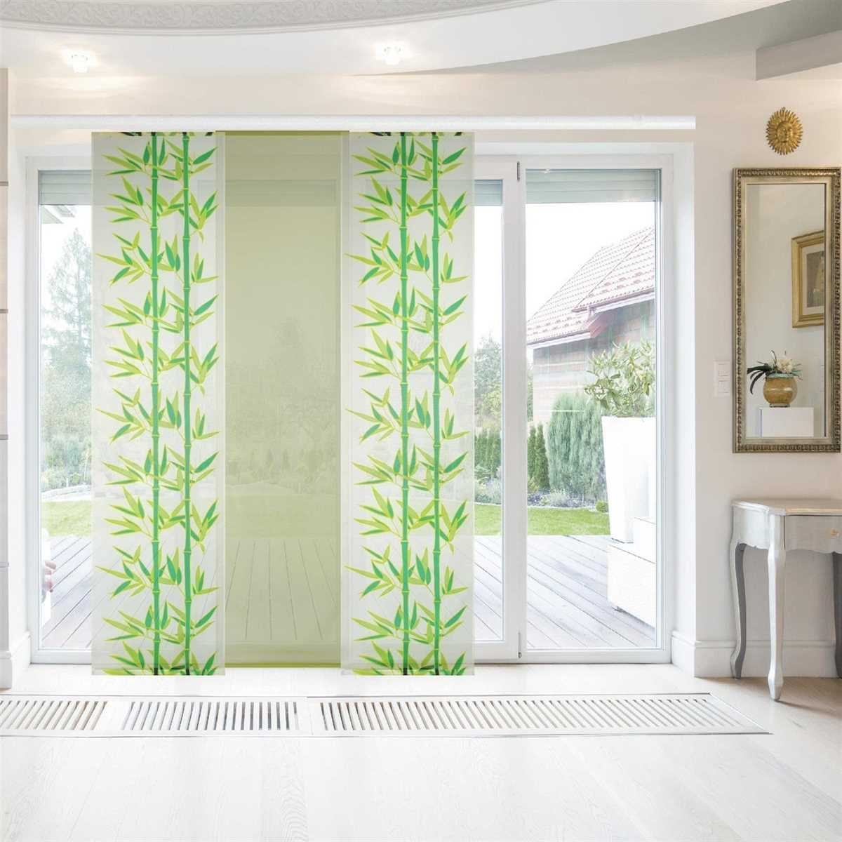 Vorhang, Bestlivings, Klettband (3 St), transparent, Transparente Schiebegardine 60cm x 260cm (BxL), mit Klettband Dunkelgrün Tropical