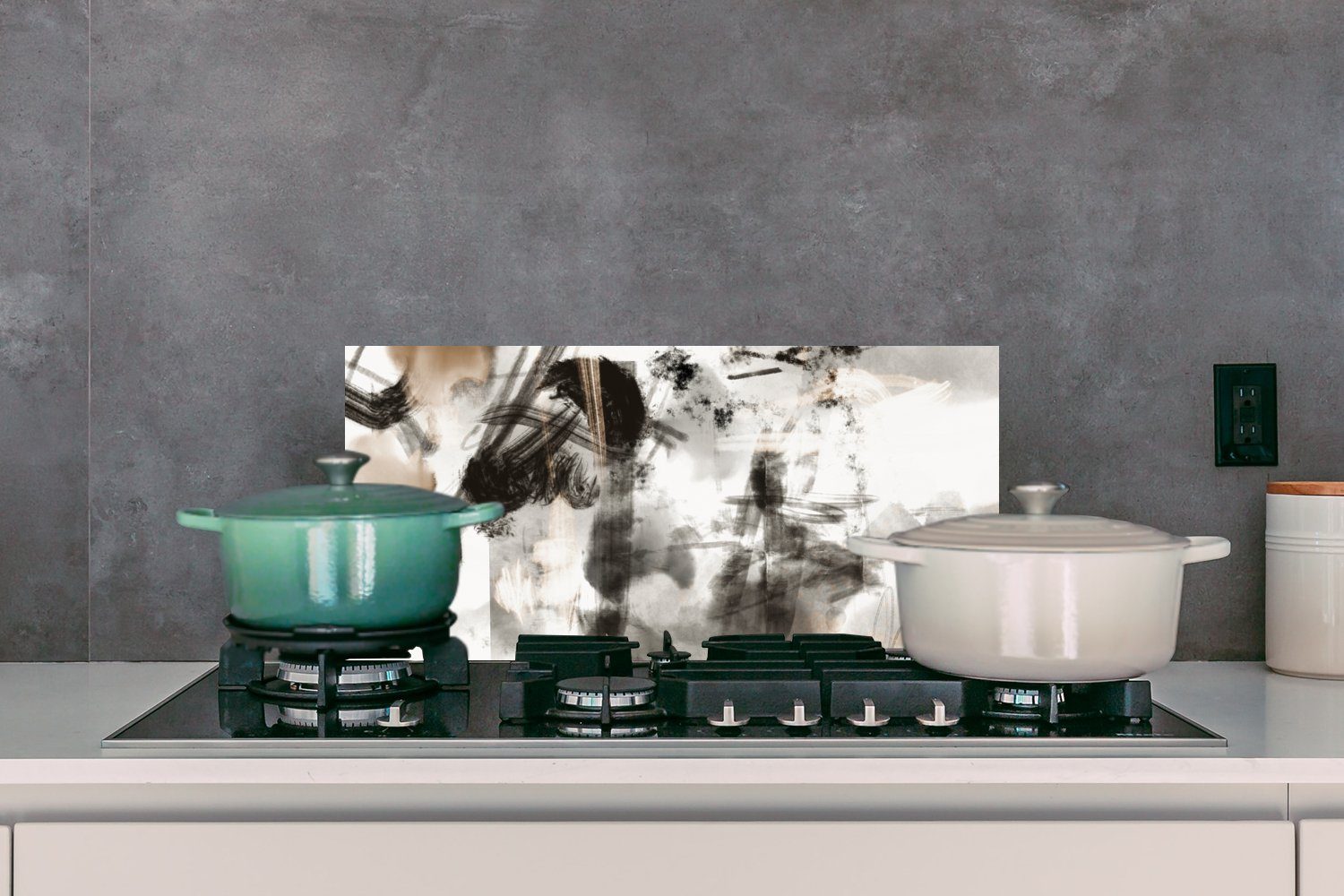 Schmutzflecken Küchen Schwarz Weiß für Farbe und Küchenrückwand 60x30 gegen Fett (1-tlg), - und MuchoWow - cm, - Malerei Kunst, Wandschutz,