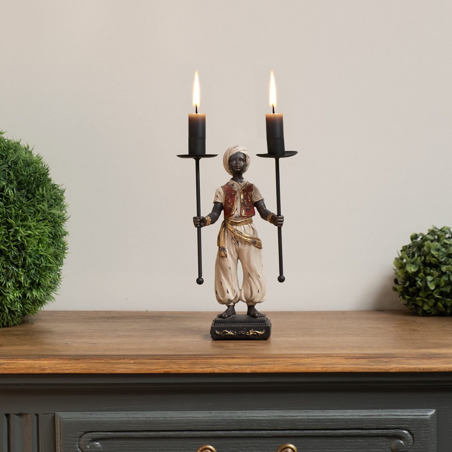 Moritz Dekofigur Kerzenhalter Figur 2-flammig orientalisch 15 x 9,5 x 26,5 cm, Polyresin Figuren Deko Geschenk Geometrische TierFigur Modern Skulptur