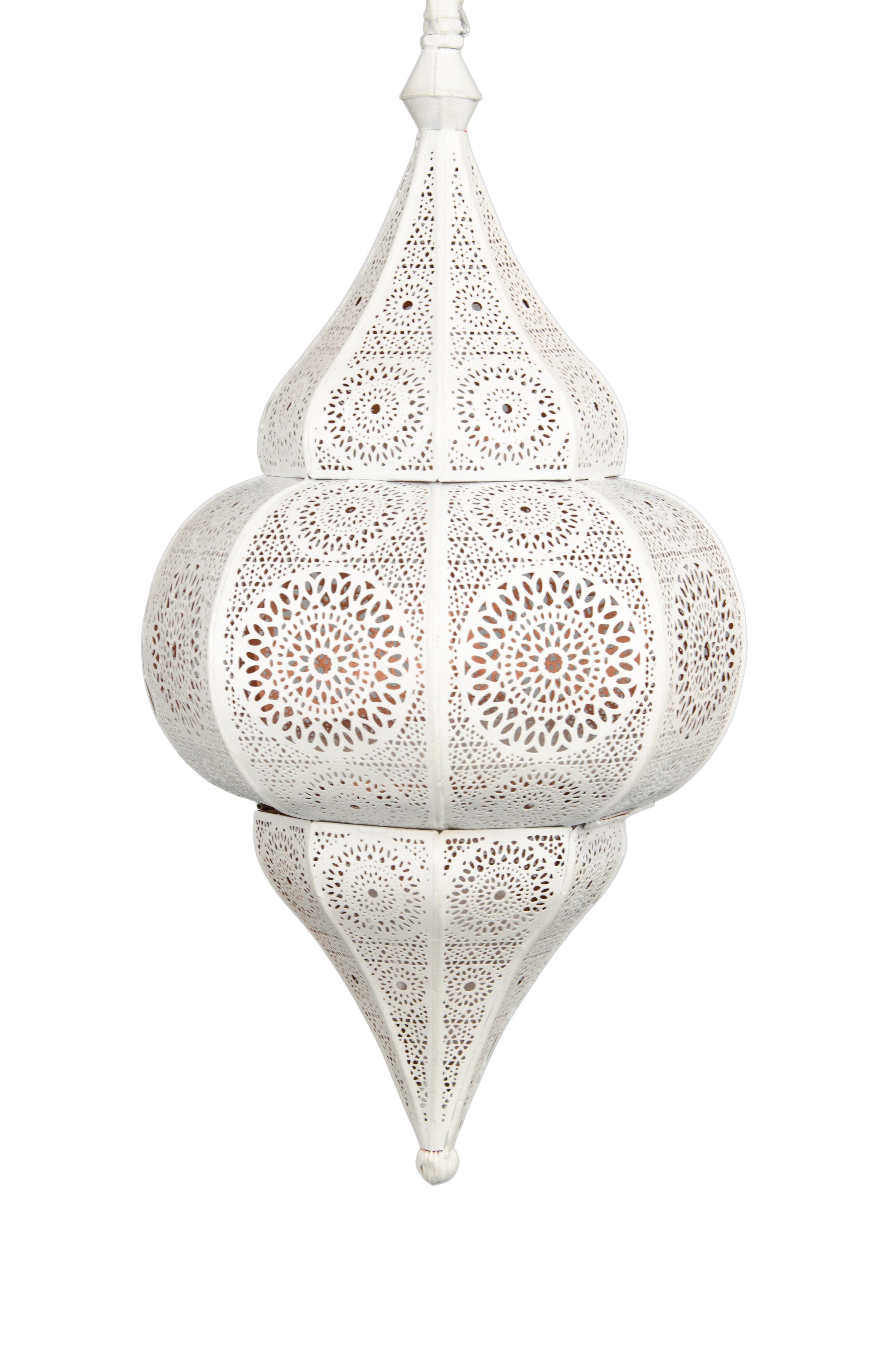 Marrakesch Orient & Mediterran Interior Pendelleuchte Orientalische Hängelampe Lunar handgefertigt aus Metall in Weiß 40 cm, Handarbeit