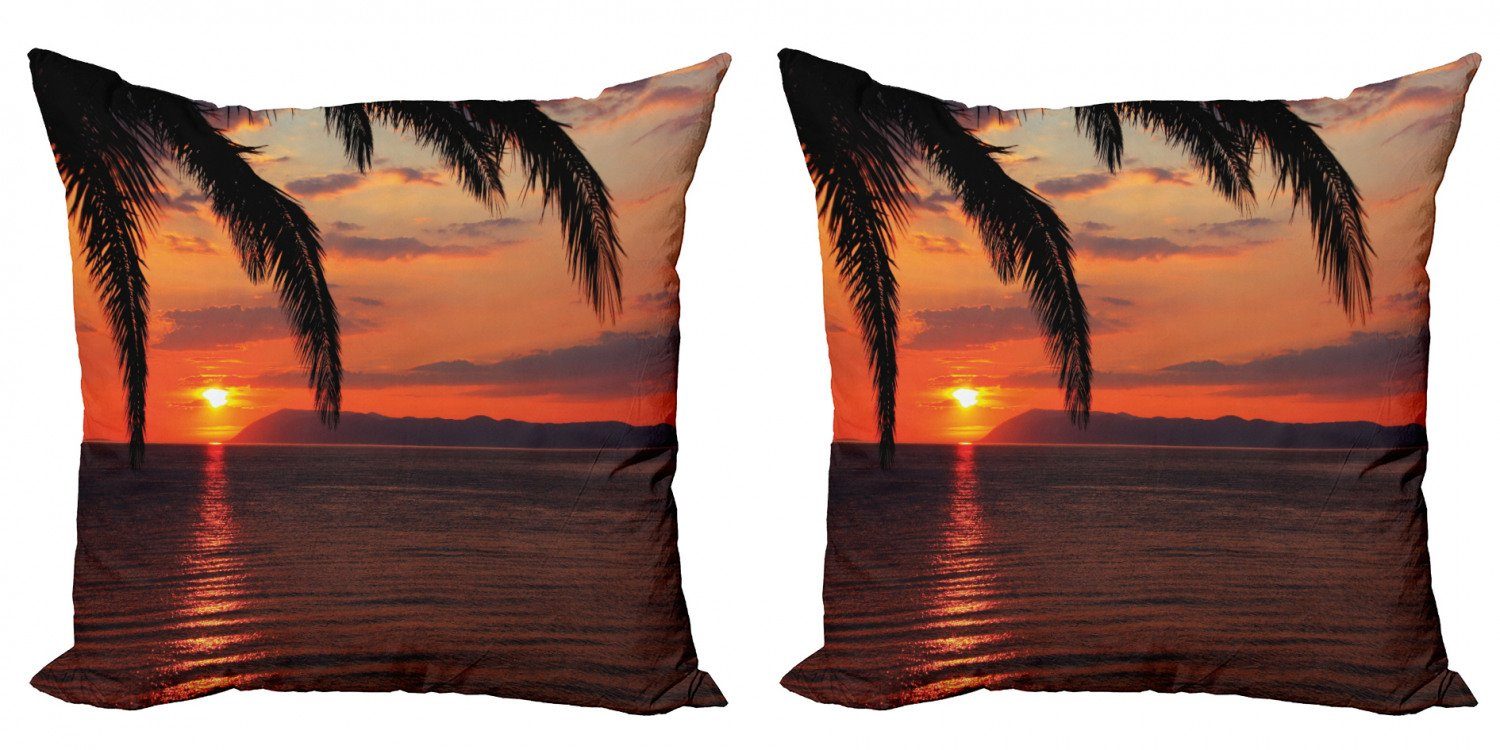 Meer Palmen auf Doppelseitiger Abakuhaus Stück), und Sonnenaufgang Accent Exotisch Digitaldruck, (2 Modern Kissenbezüge