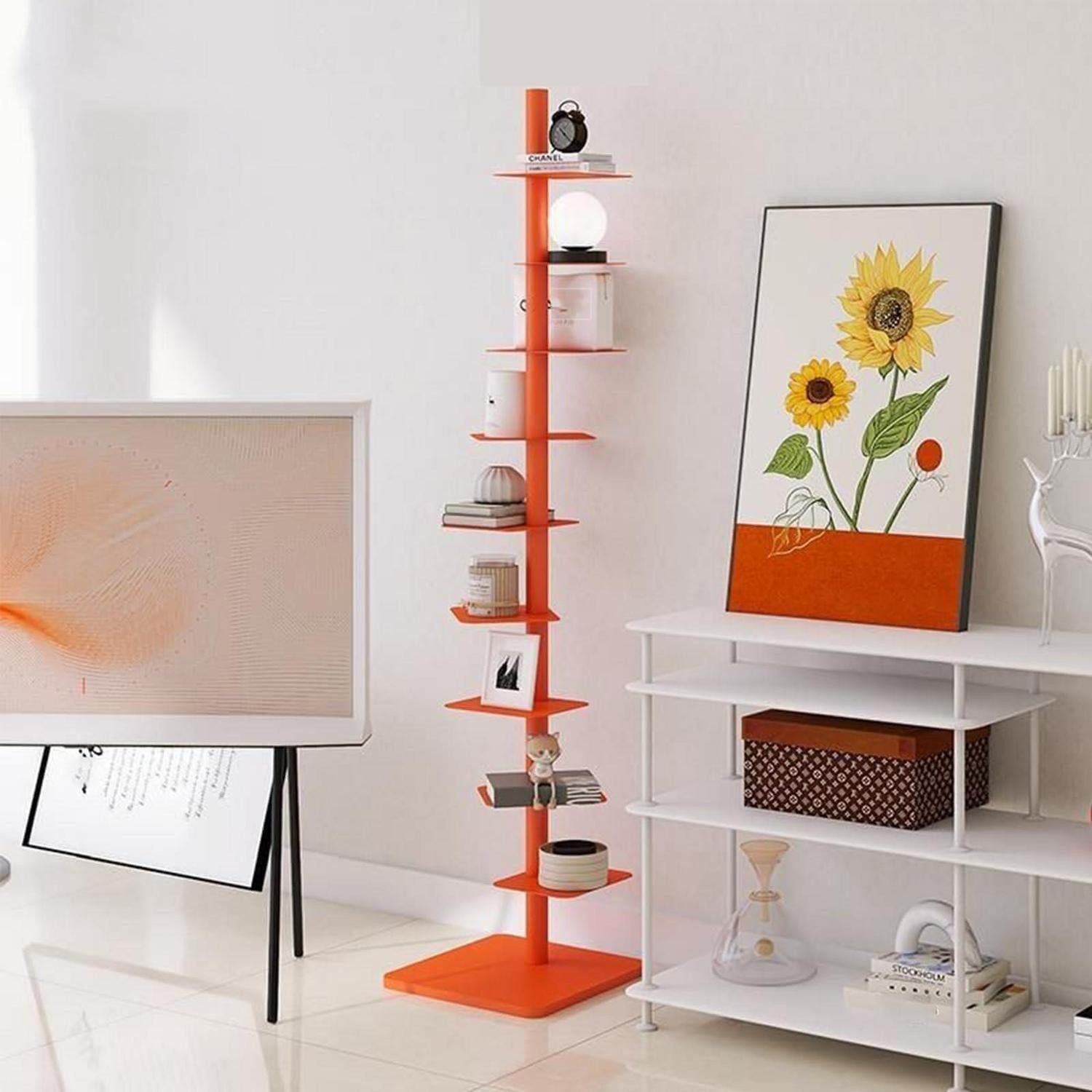 LuxusKollektion Bücherturm Bücherregal Metall 9-Lagig Orange Rotierend, 1-tlg.