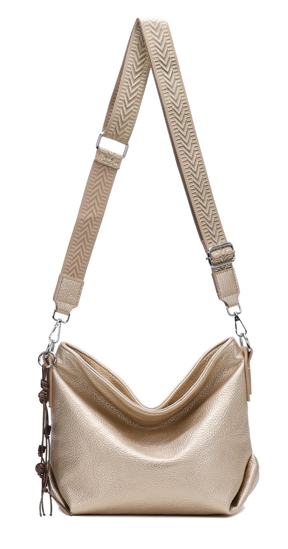 ITALYSHOP24 Schultertasche DAMEN TASCHE Crossbody Shopper Umhängetasche Brusttasche Leder Optik, Hobo Bag Handtasche CrossOver Freizeit Henkeltasche leicht modern