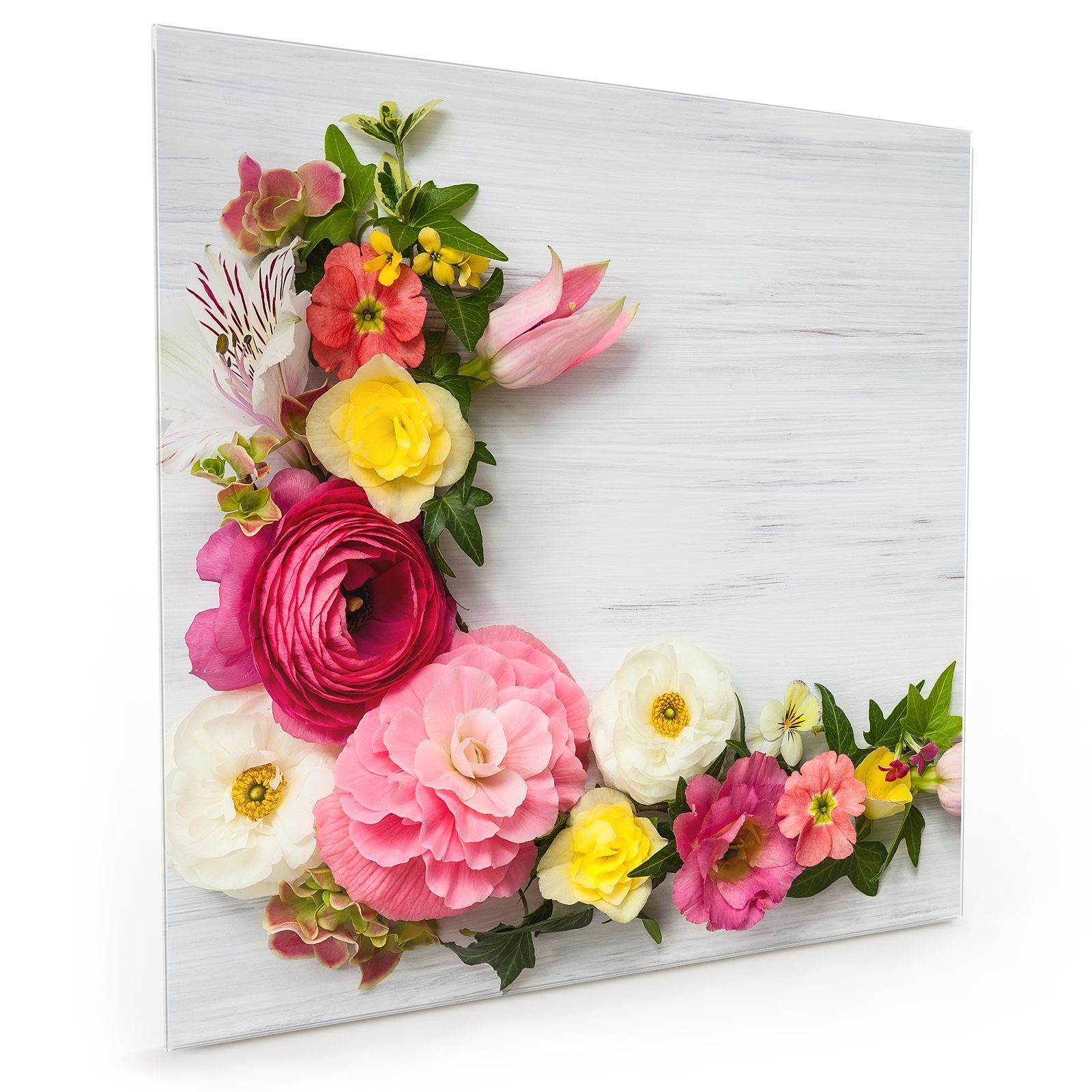 Primedeco Küchenrückwand Spritzschutz Blumenkranz Glas