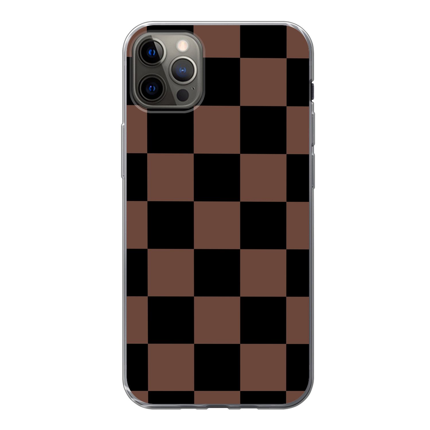 MuchoWow Handyhülle für Apple iPhone 13 Pro Max Schachbrettmuster - Braun - Schwarz - Blöc, Smartphone-Bumper, Print, Handy Schutzhülle Dünn