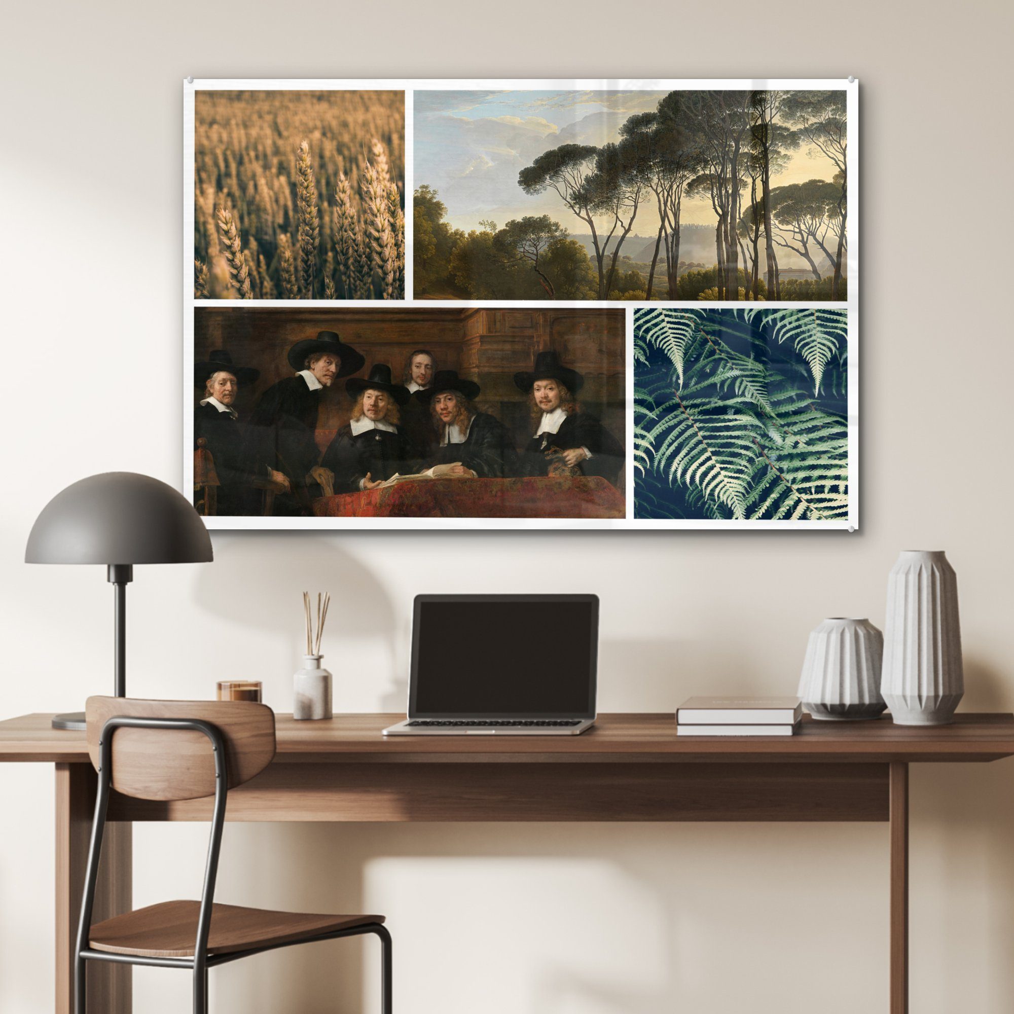 MuchoWow & Acrylglasbilder - Acrylglasbild Pflanzen, St), - Schlafzimmer Rembrandt Collage Wohnzimmer (1